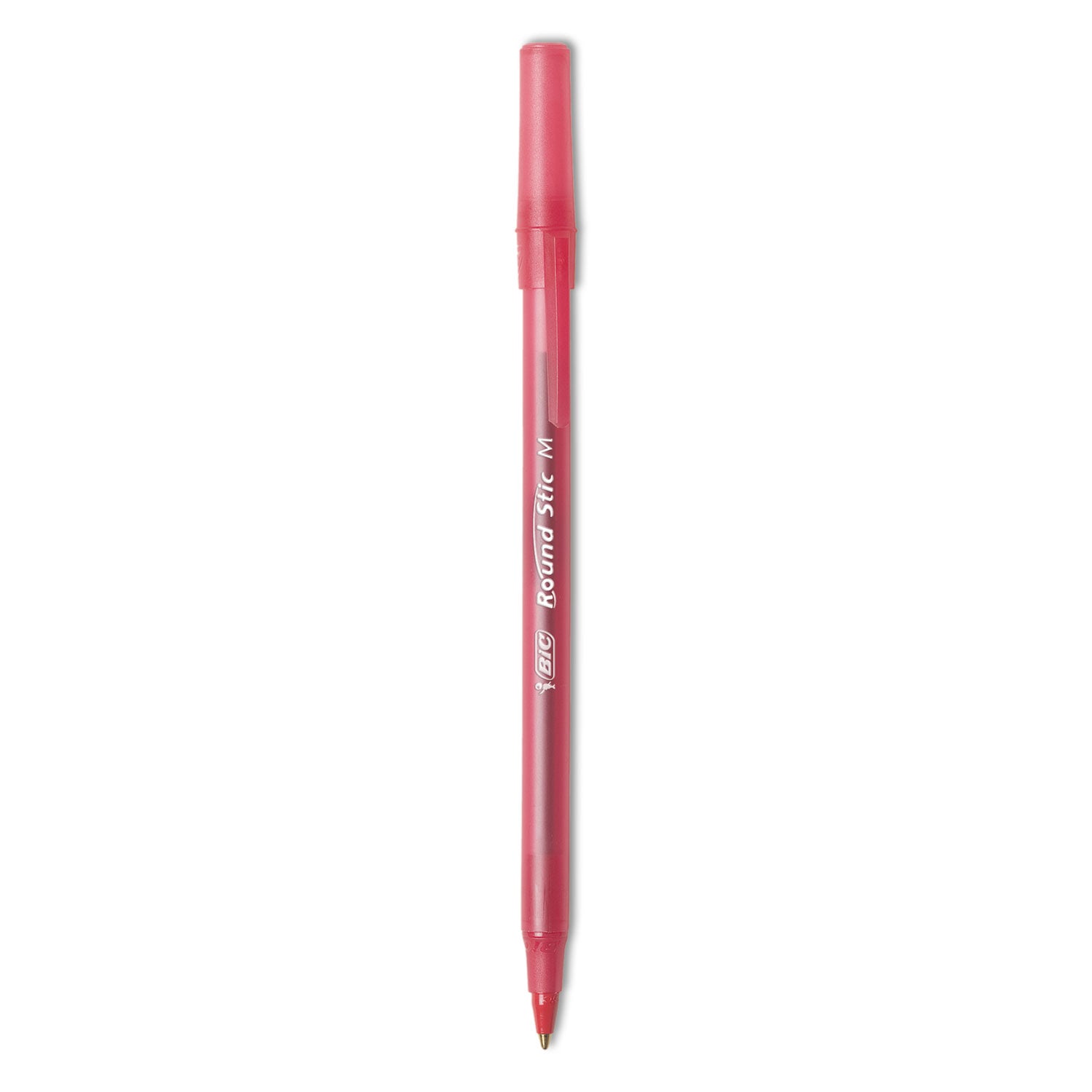 BIC® Round Stic Xtra Life Ballpoint Pen, Stick, Medium 1 mm, Red Ink, Translucent Red Barrel, Dozen