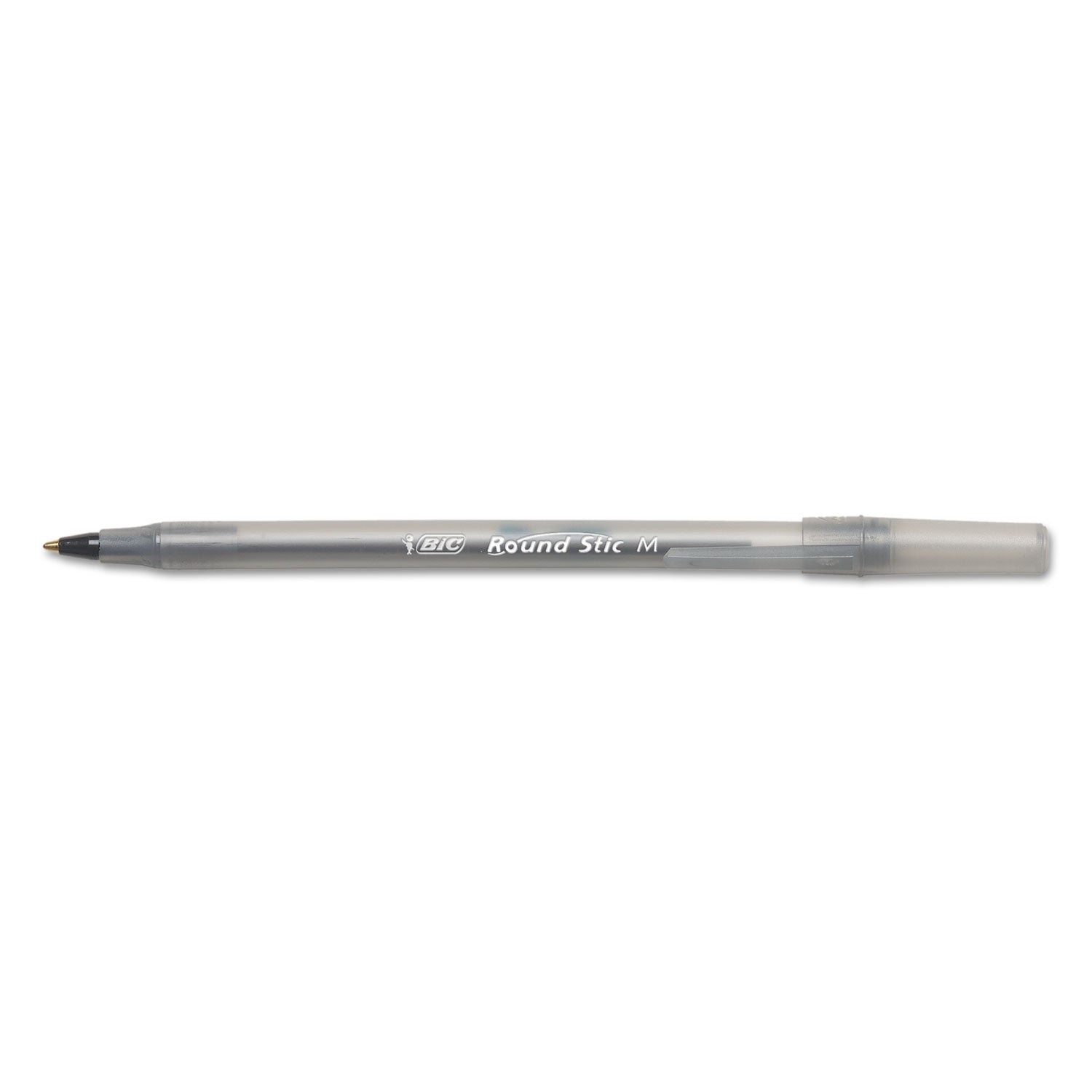 BIC® Round Stic Xtra Life Ballpoint Pen, Stick, Medium 1 mm, Black Ink, Translucent Black Barrel, Dozen