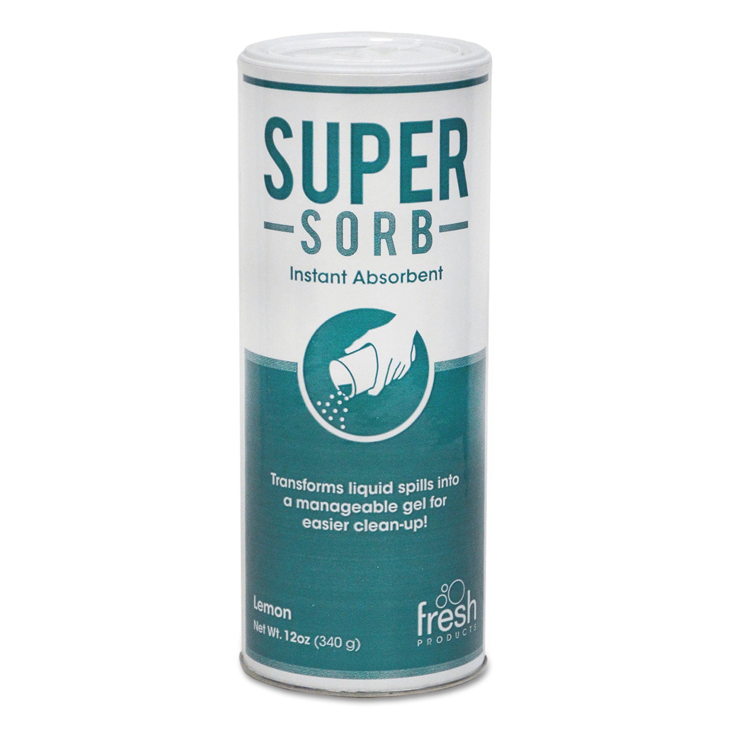 Super-Sorb Liquid Spill Absorbent, Lemon Scent, 720 oz Absorbing Volume, 12 oz Shaker Can