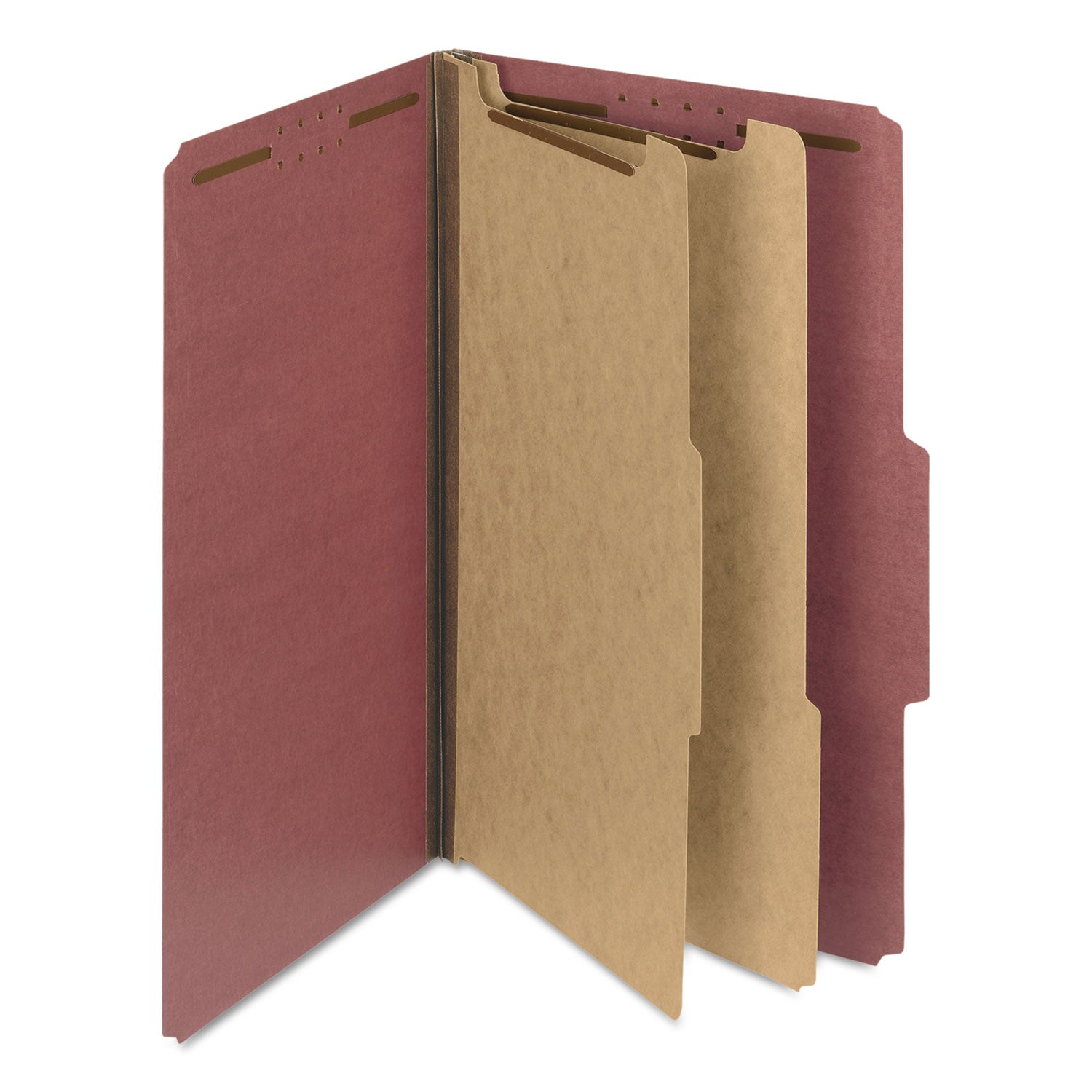 Smead™ Recycled Pressboard Classification Folders, 2" Expansion, 2 Dividers, 6 Fasteners, Legal Size, Red Exterior, 10/Box