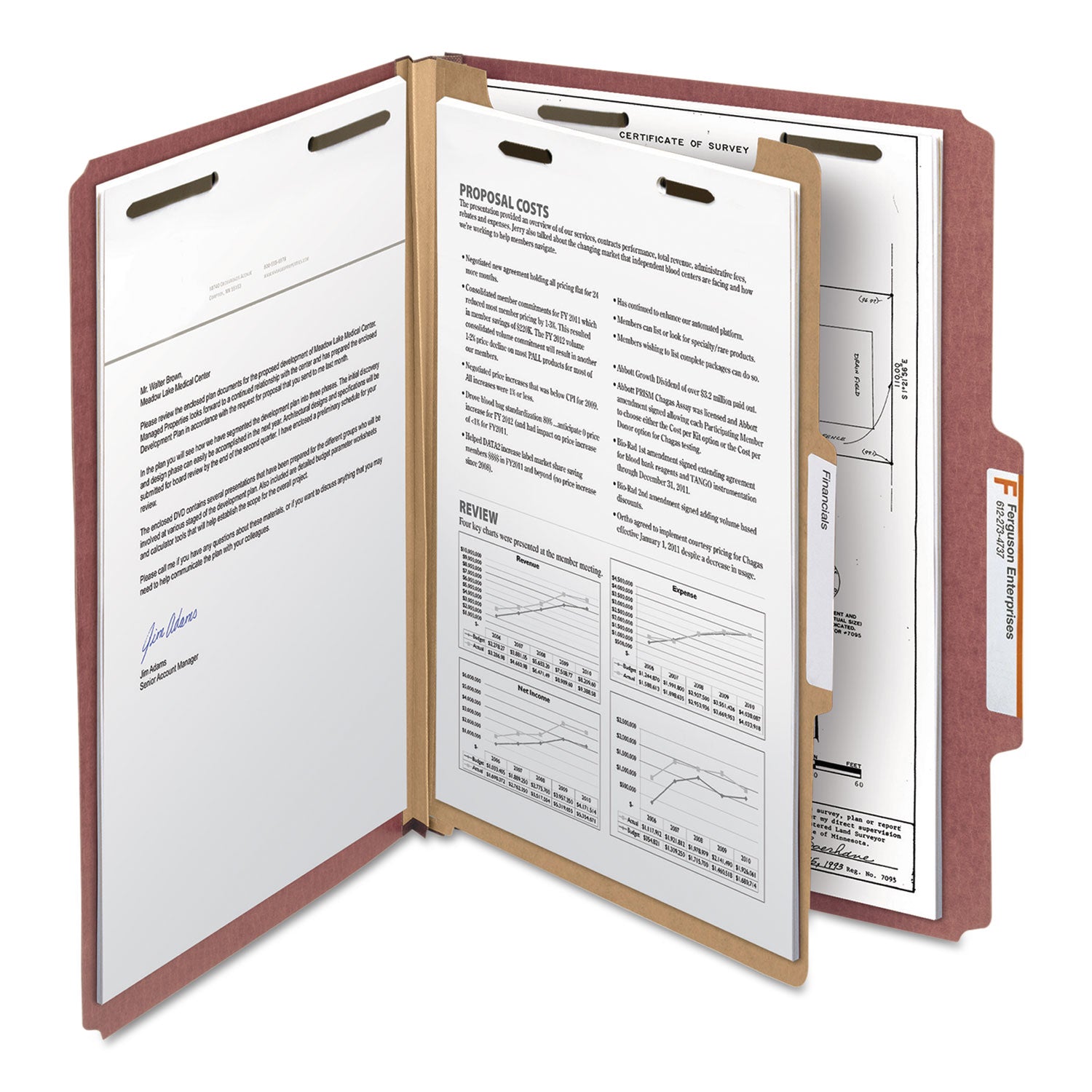 Smead™ Recycled Pressboard Classification Folders, 2" Expansion, 1 Divider, 4 Fasteners, Letter Size, Red Exterior, 10/Box