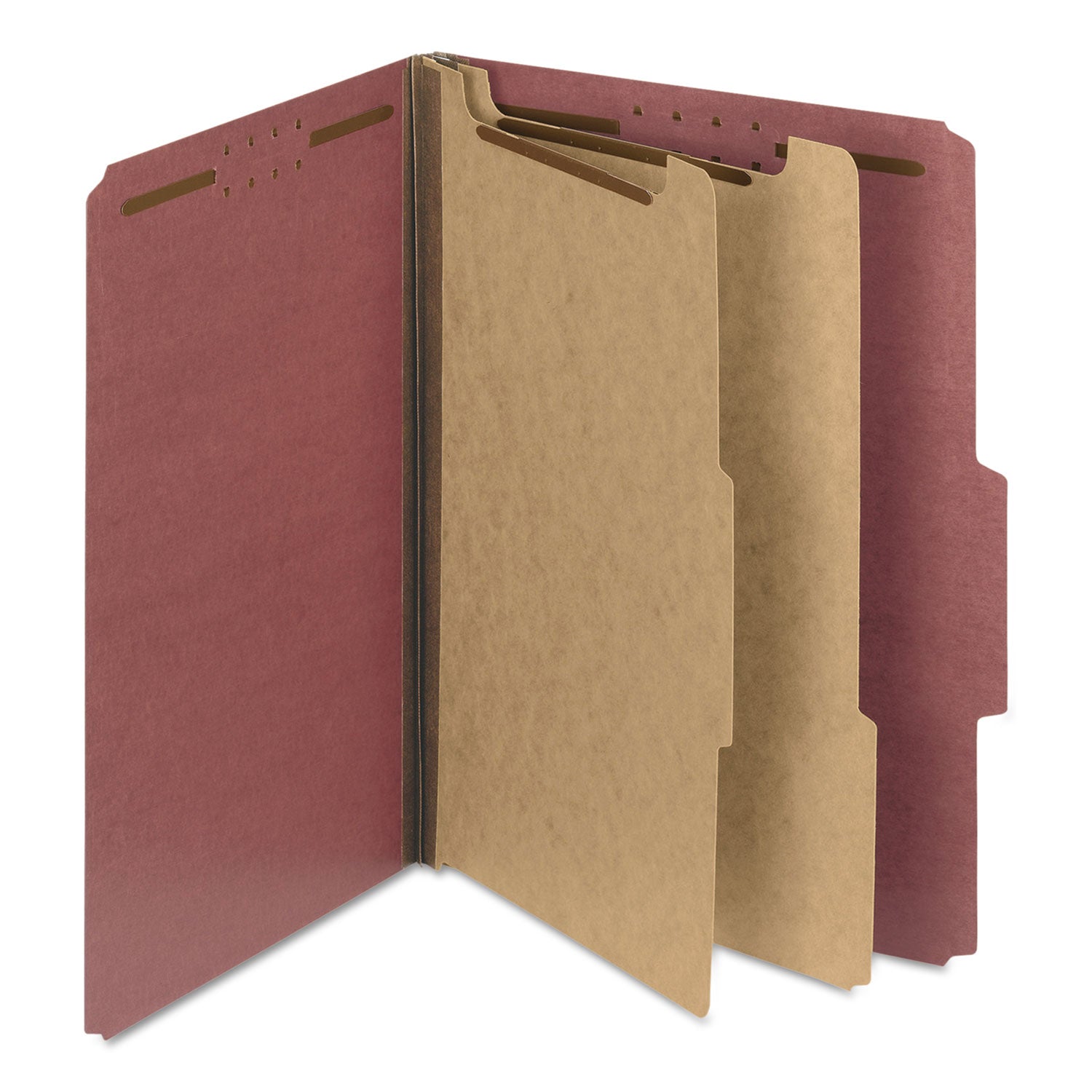 Smead™ Recycled Pressboard Classification Folders, 2" Expansion, 2 Dividers, 6 Fasteners, Letter Size, Red Exterior, 10/Box