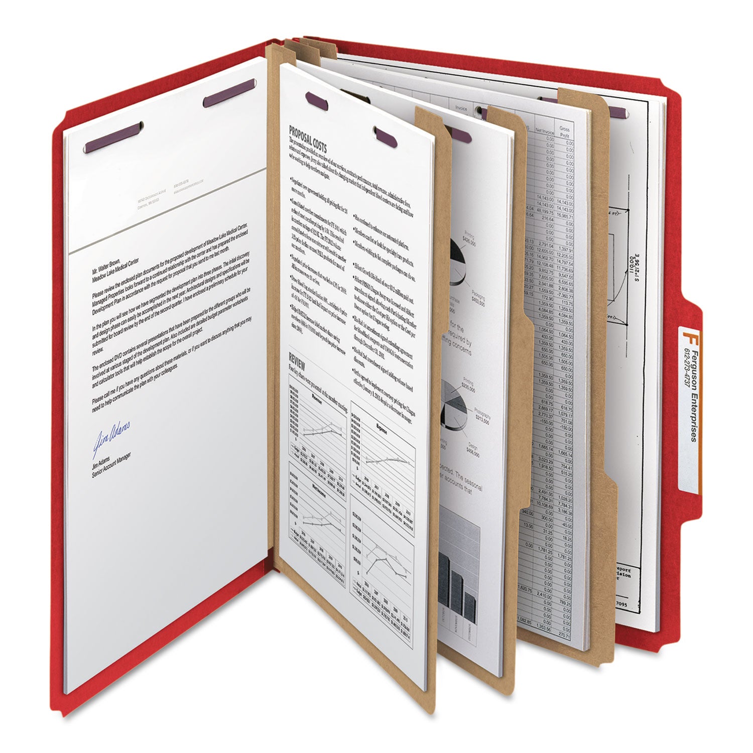 Smead™ Eight-Section Pressboard Top Tab Classification Folders, 8 SafeSHIELD Fasteners, 3 Dividers, Letter Size, Bright Red, 10/Box