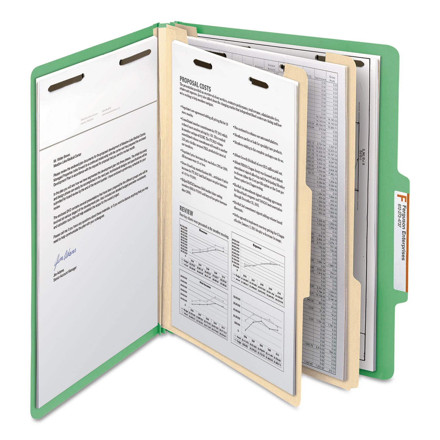 Smead™ Top Tab Classification Folders, Six SafeSHIELD Fasteners, 2" Expansion, 2 Dividers, Letter Size, Green Exterior, 10/Box