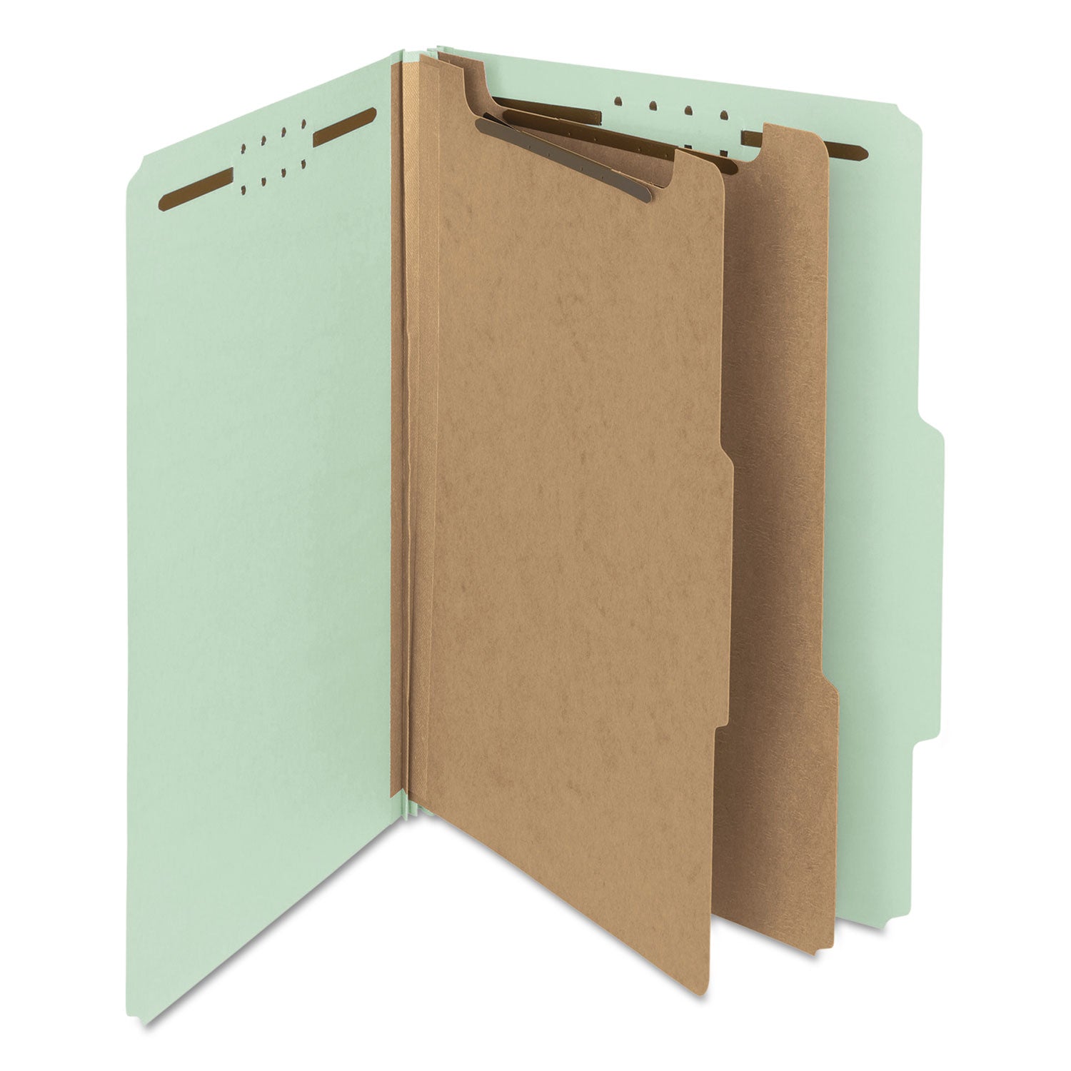 Smead™ Recycled Pressboard Classification Folders, 2" Expansion, 2 Dividers, 6 Fasteners, Legal Size, Gray-Green, 10/Box