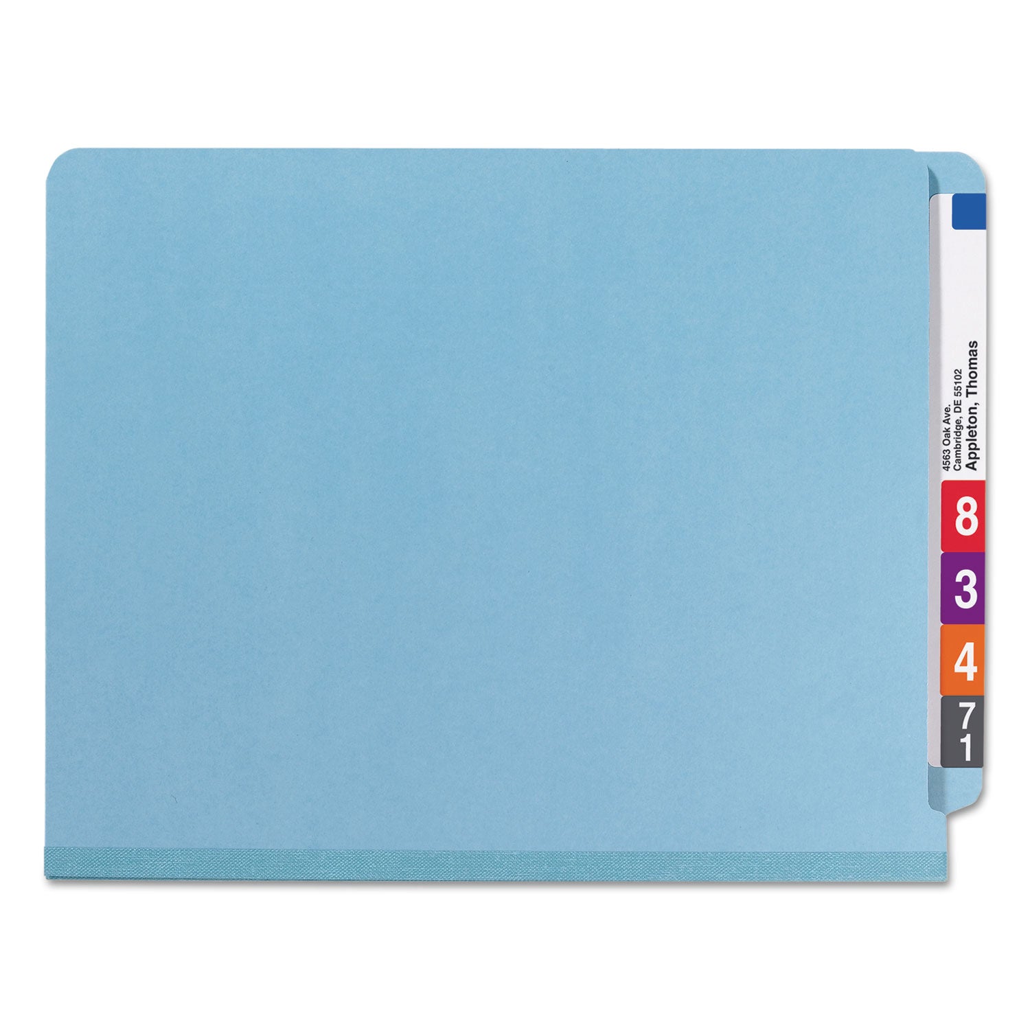 Smead™ End Tab Pressboard Classification Folders, Six SafeSHIELD Fasteners, 2" Expansion, 2 Dividers, Letter Size, Blue, 10/Box