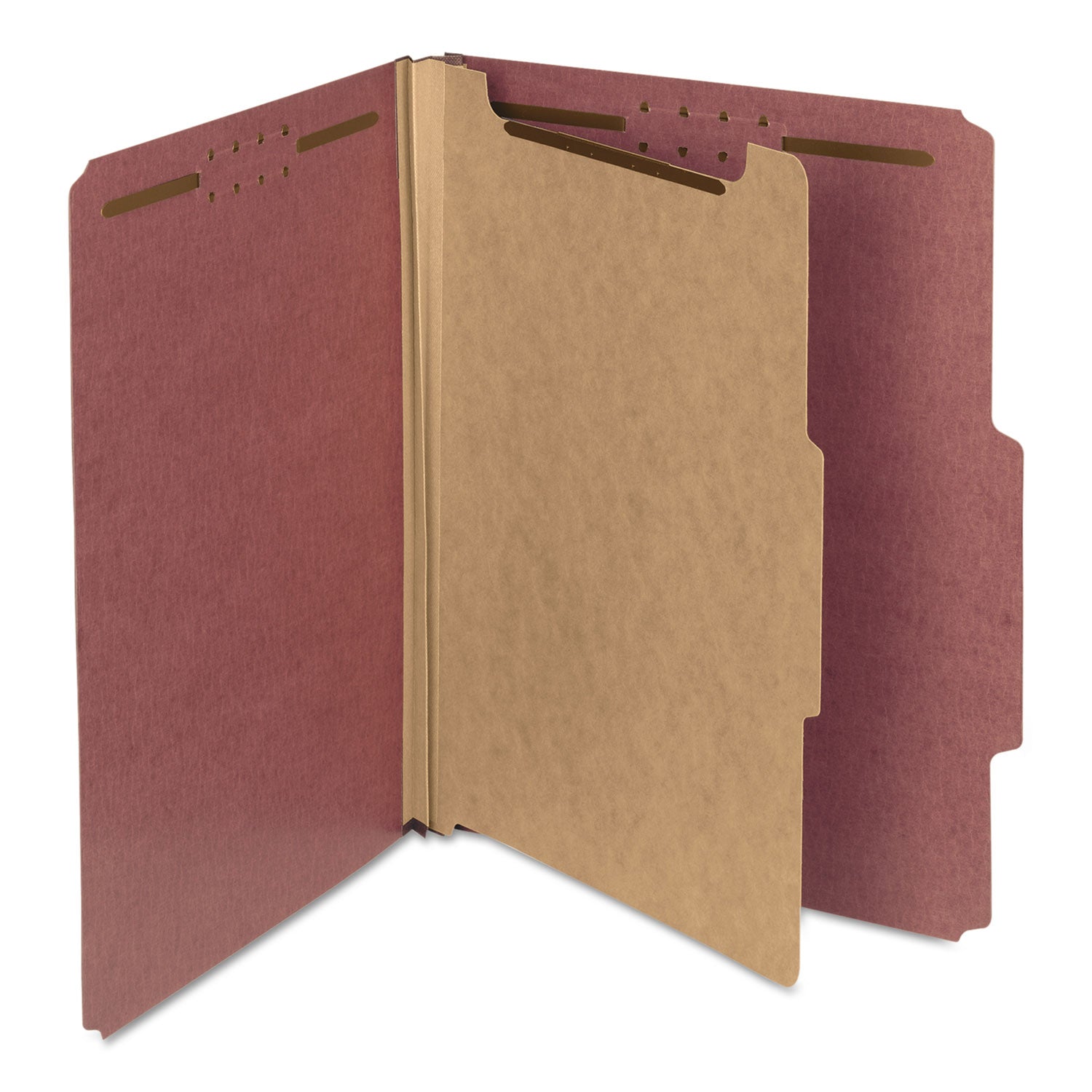 Recycled Pressboard Classification Folders, 2" Expansion, 1 Divider, 4 Fasteners, Letter Size, Red Exterior, 10/Box