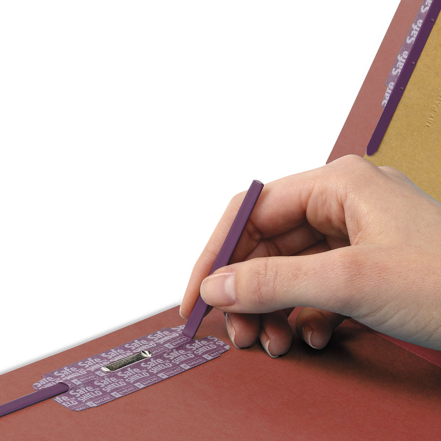 Smead™ Pressboard Classification Folders, Six SafeSHIELD Fasteners, 1/3-Cut Tabs, 2 Dividers, Legal Size, Red, 10/Box