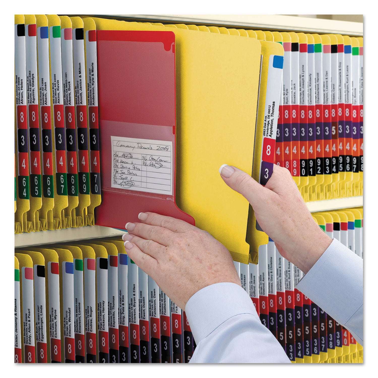 Smead™ End Tab Pressboard Classification Folders, Six SafeSHIELD Fasteners, 2" Expansion, 2 Dividers, Letter Size, Yellow, 10/Box