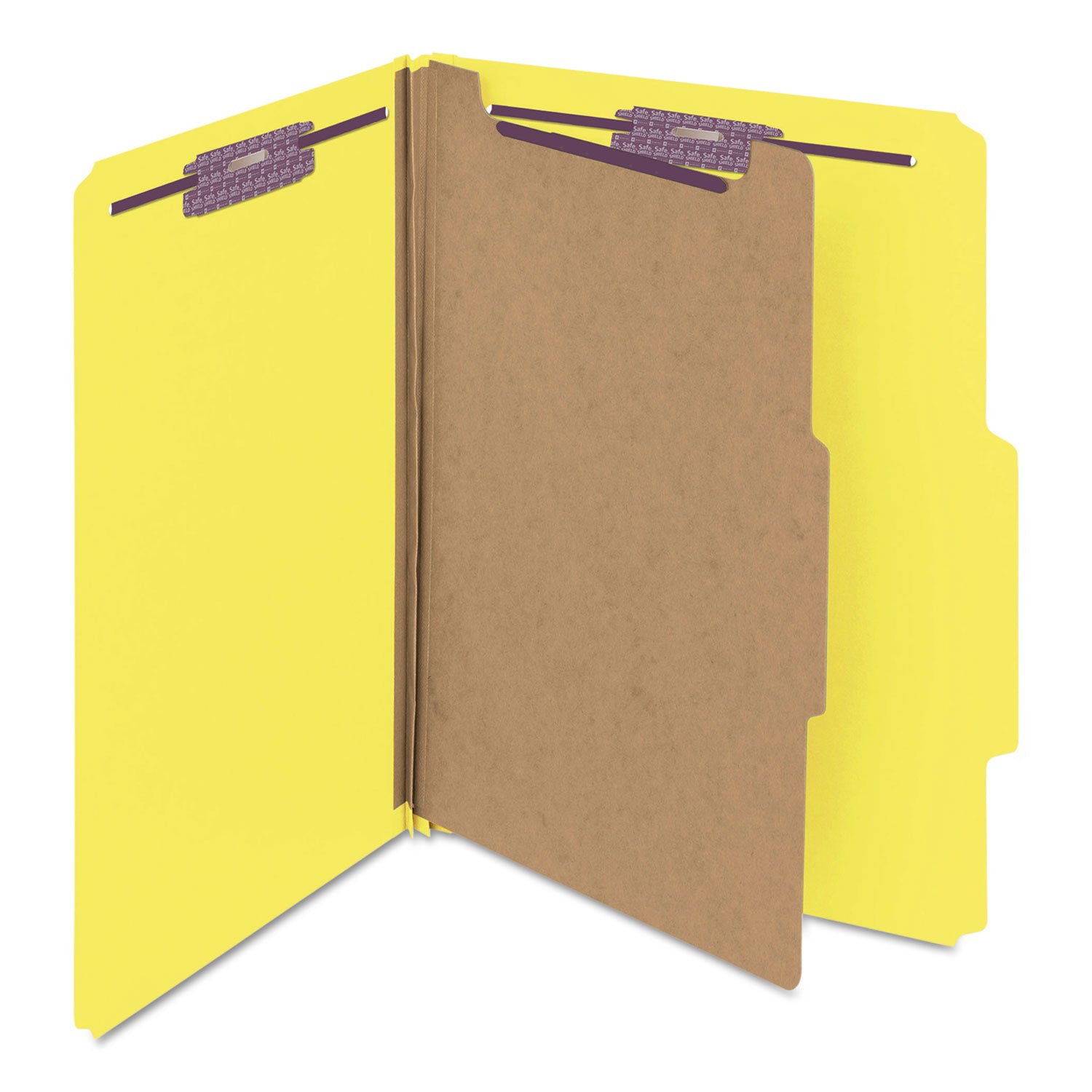 Smead™ Four-Section Pressboard Top Tab Classification Folders, Four SafeSHIELD Fasteners, 1 Divider, Letter Size, Yellow, 10/Box