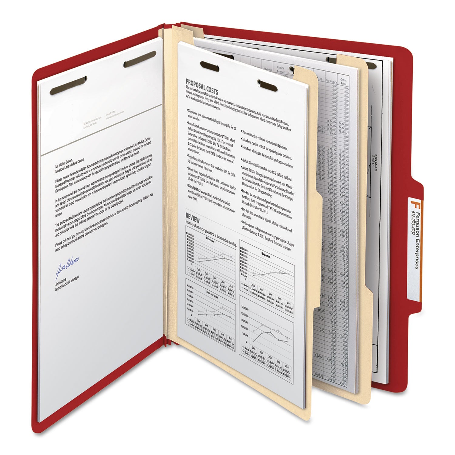 Smead™ Top Tab Classification Folders, Six SafeSHIELD Fasteners, 2" Expansion, 2 Dividers, Letter Size, Red Exterior, 10/Box