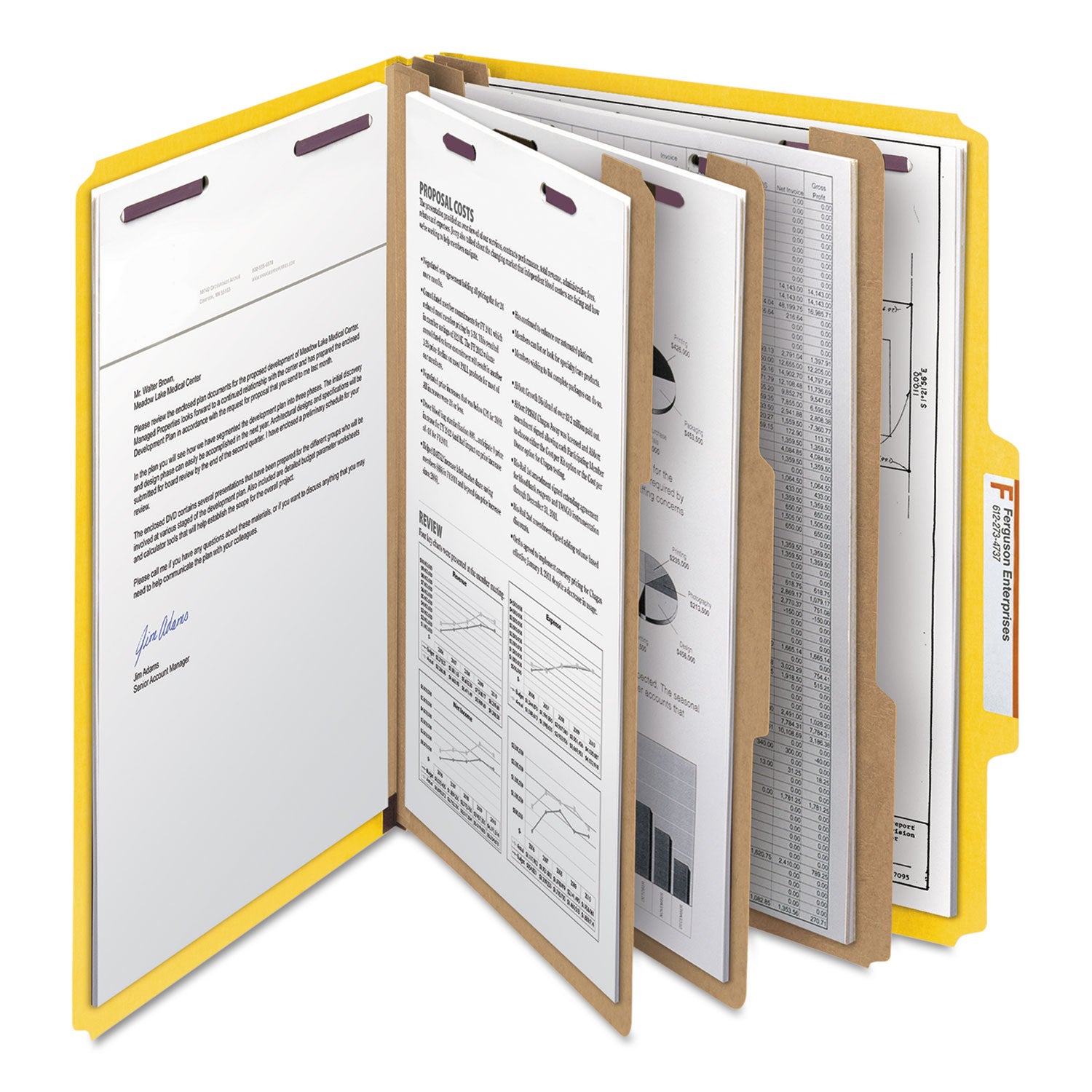 Smead™ Eight-Section Pressboard Top Tab Classification Folders, Eight SafeSHIELD Fasteners, 3 Dividers, Letter Size, Yellow, 10/Box