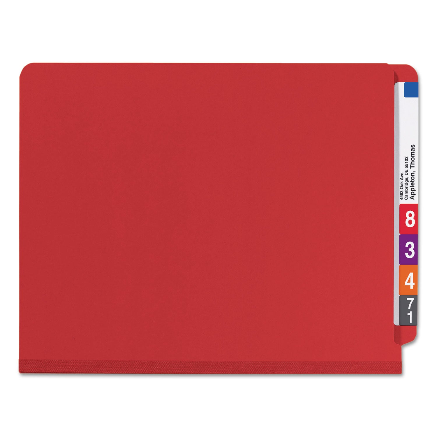 Smead™ End Tab Pressboard Classification Folders, Six SafeSHIELD Fasteners, 2" Expansion, 2 Dividers, Letter Size, Bright Red, 10/BX