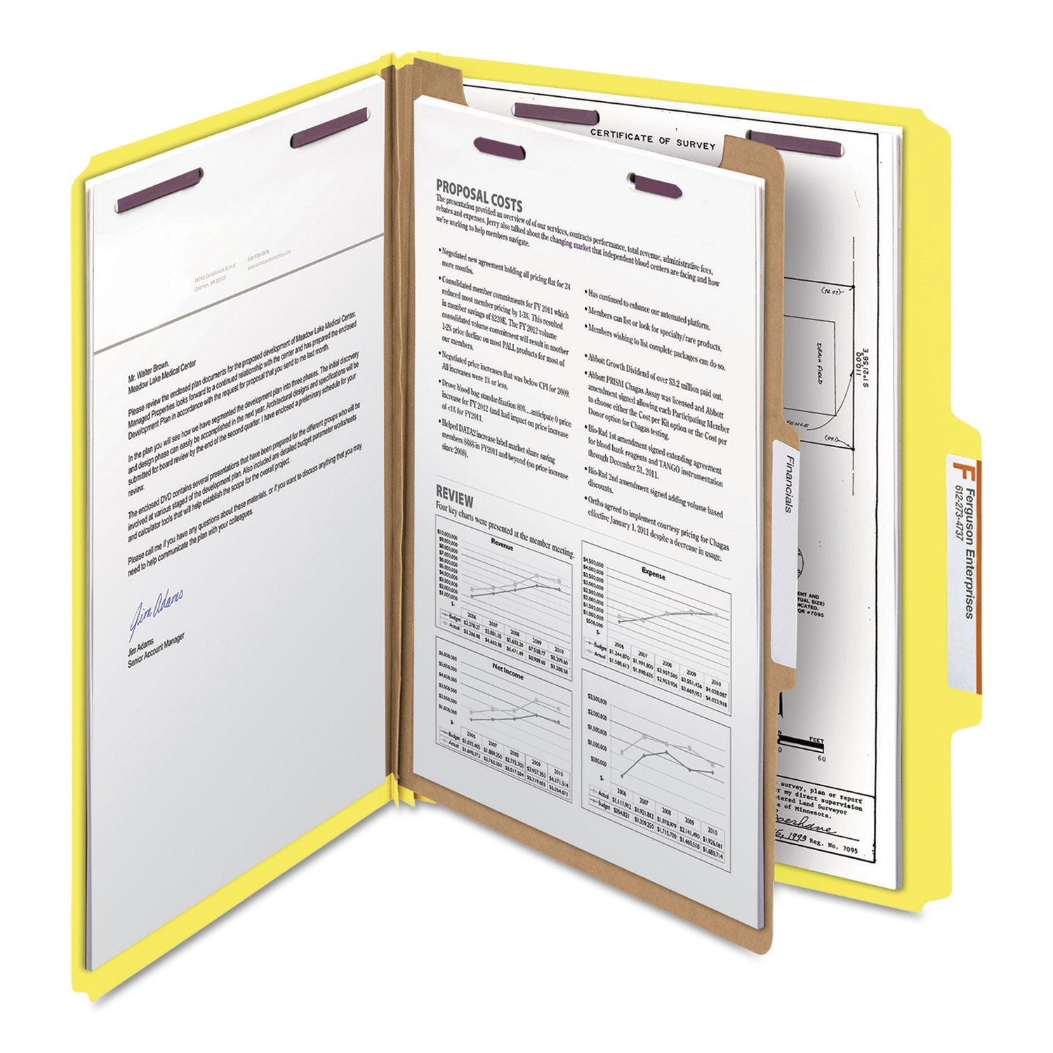 Smead™ Four-Section Pressboard Top Tab Classification Folders, Four SafeSHIELD Fasteners, 1 Divider, Letter Size, Yellow, 10/Box