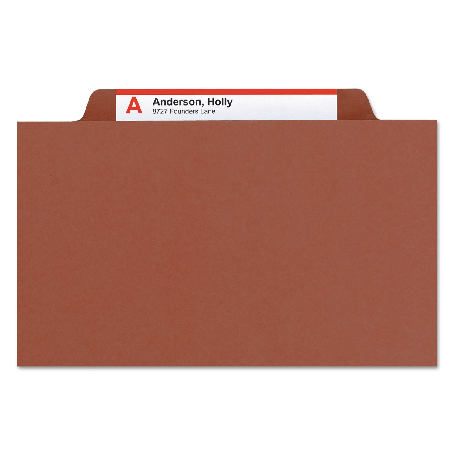 Smead™ Pressboard Classification Folders, Eight SafeSHIELD Fasteners, 2/5-Cut Tabs, 3 Dividers, Legal Size, Red, 10/Box