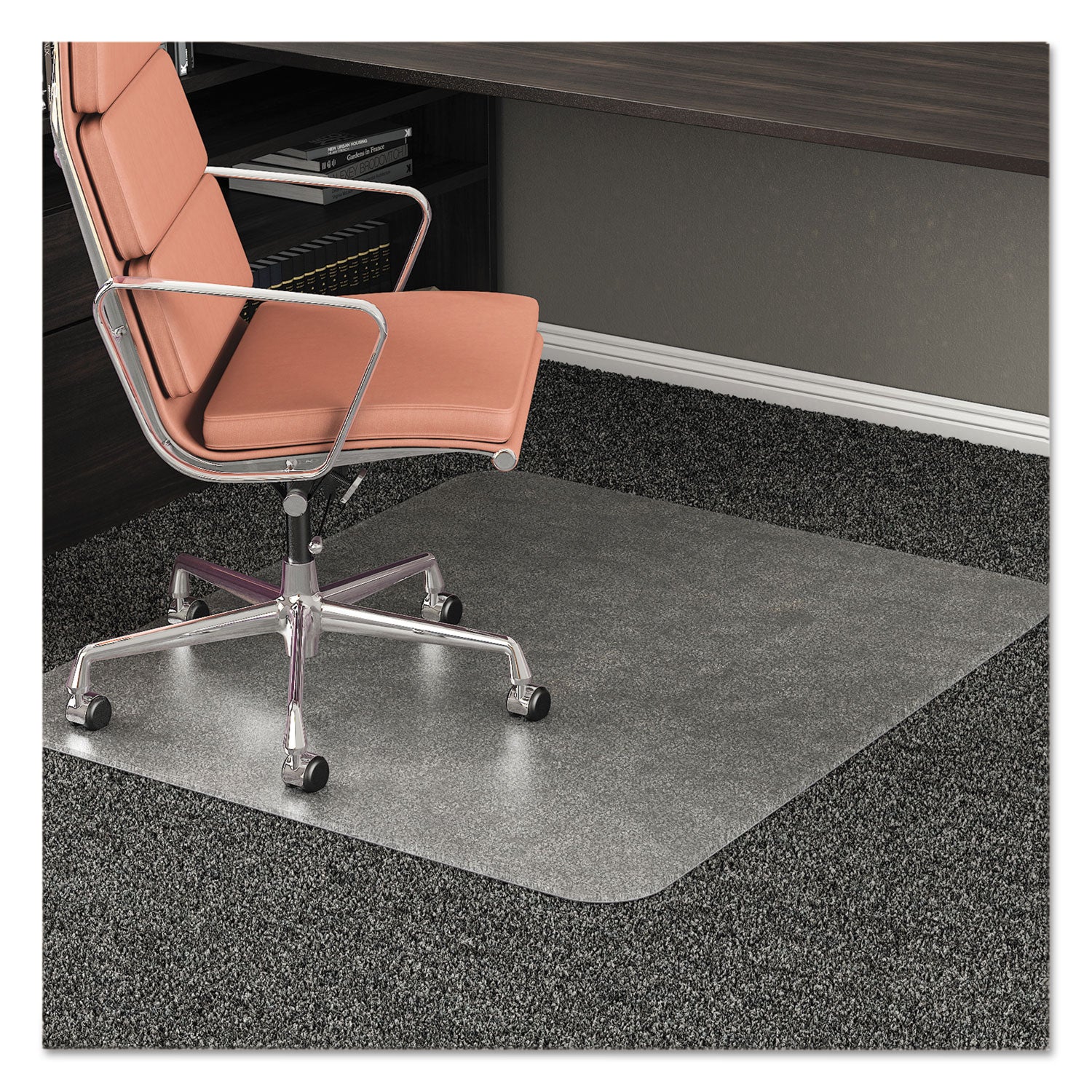 deflecto® RollaMat Frequent Use Chair Mat, Medium Pile Carpet, Flat, 46 x 60, Rectangle, Clear