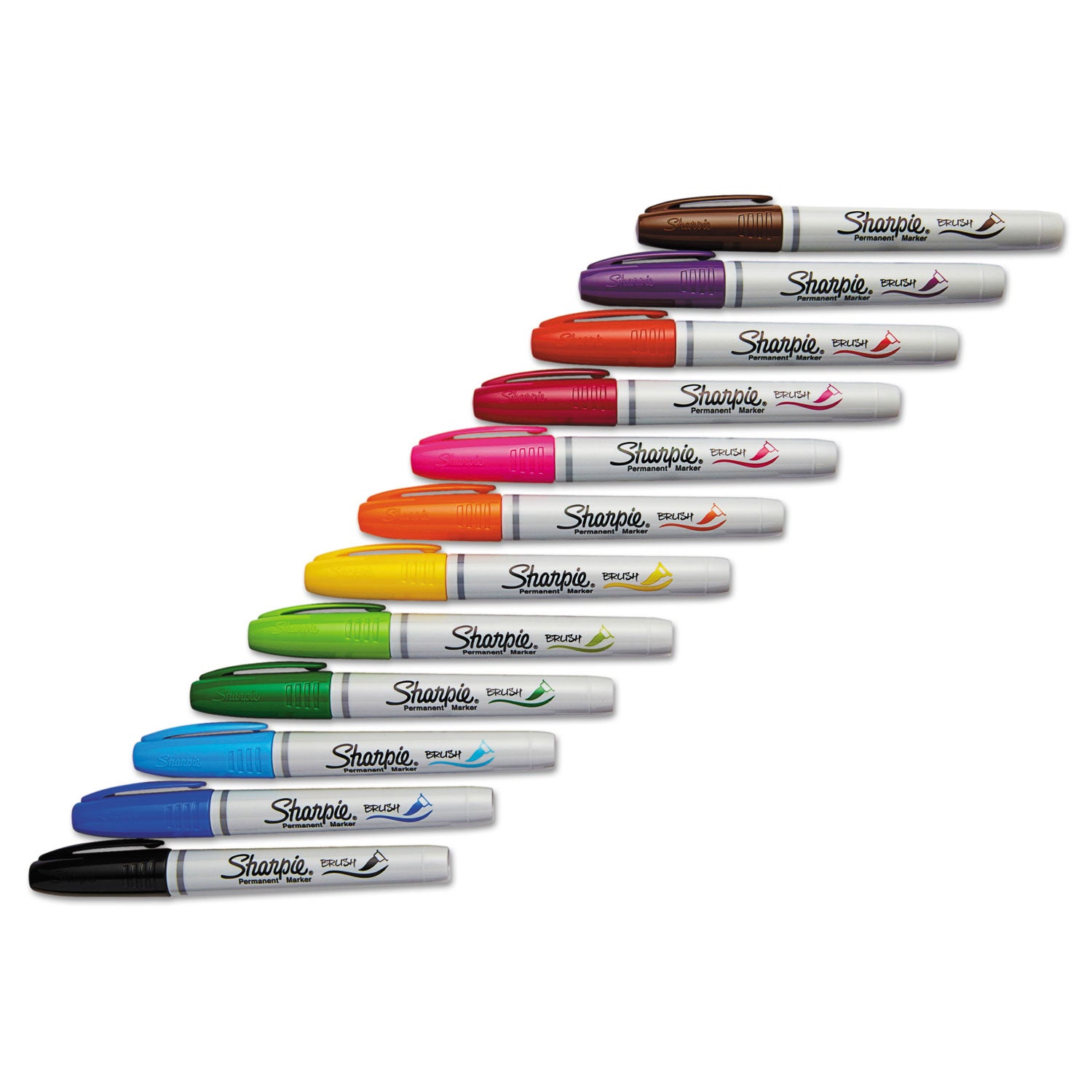 Sharpie® Brush Tip Permanent Marker, Medium Brush Tip, Assorted Colors, 12/Set