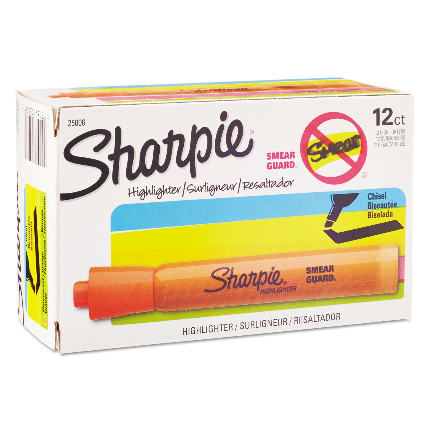 Sharpie® Tank Style Highlighters, Orange Ink, Chisel Tip, Orange Barrel, Dozen