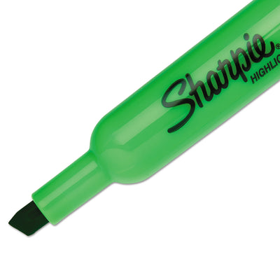 Sharpie® Tank Style Highlighters, Fluorescent Green Ink, Chisel Tip, Green Barrel, Dozen - Flipcost