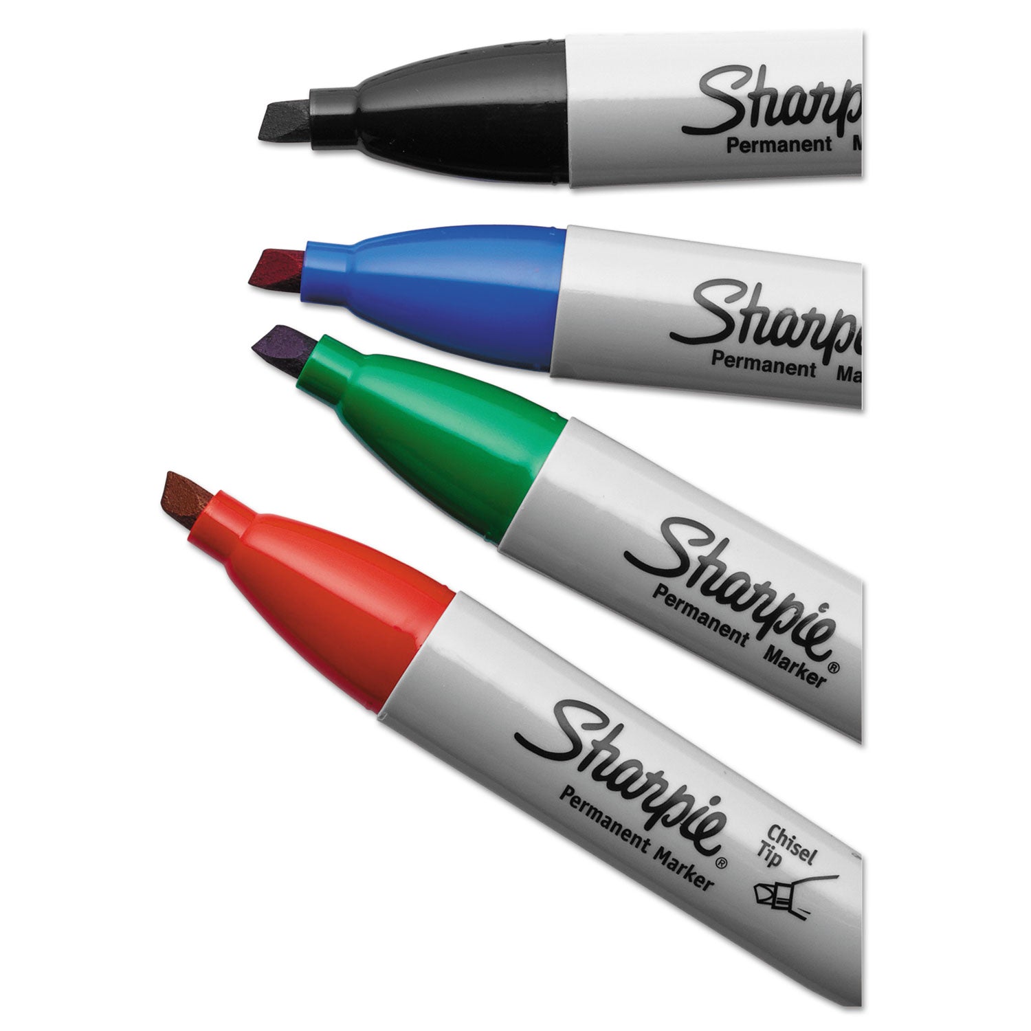 Sharpie® Chisel Tip Permanent Marker, Medium Chisel Tip, Black, 4/Pack