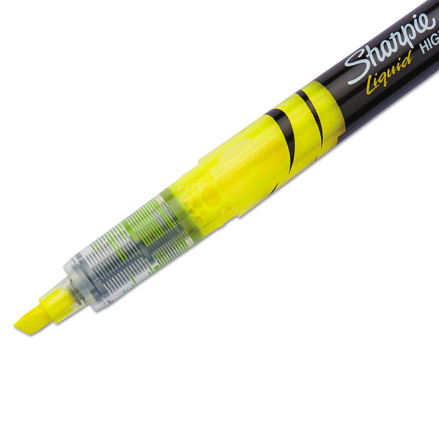 Sharpie® Liquid Pen Style Highlighters, Fluorescent Yellow Ink, Chisel Tip, Yellow/Black/Clear Barrel, Dozen