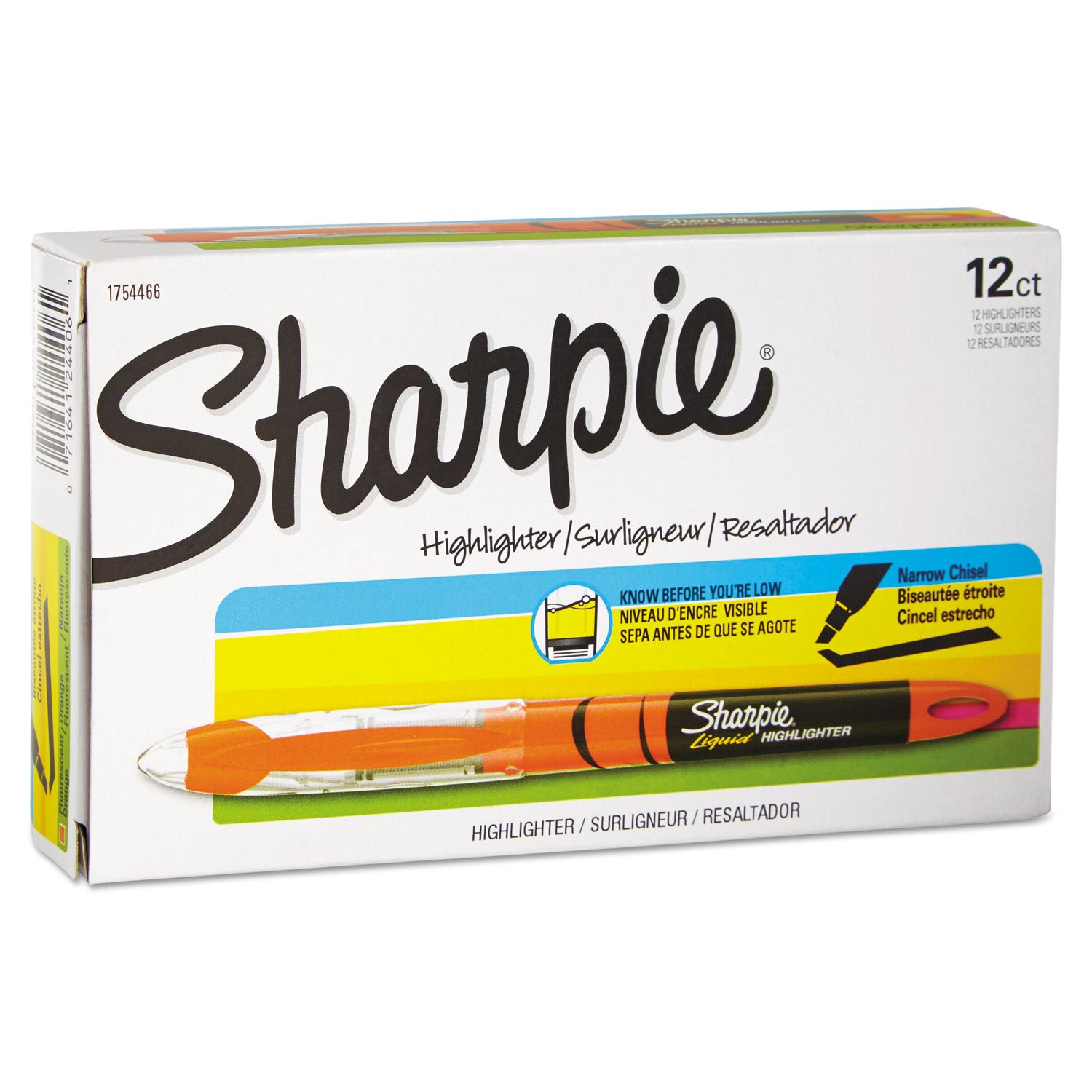 Sharpie® Liquid Pen Style Highlighters, Fluorescent Orange Ink, Chisel Tip, Orange/Black/Clear Barrel, Dozen