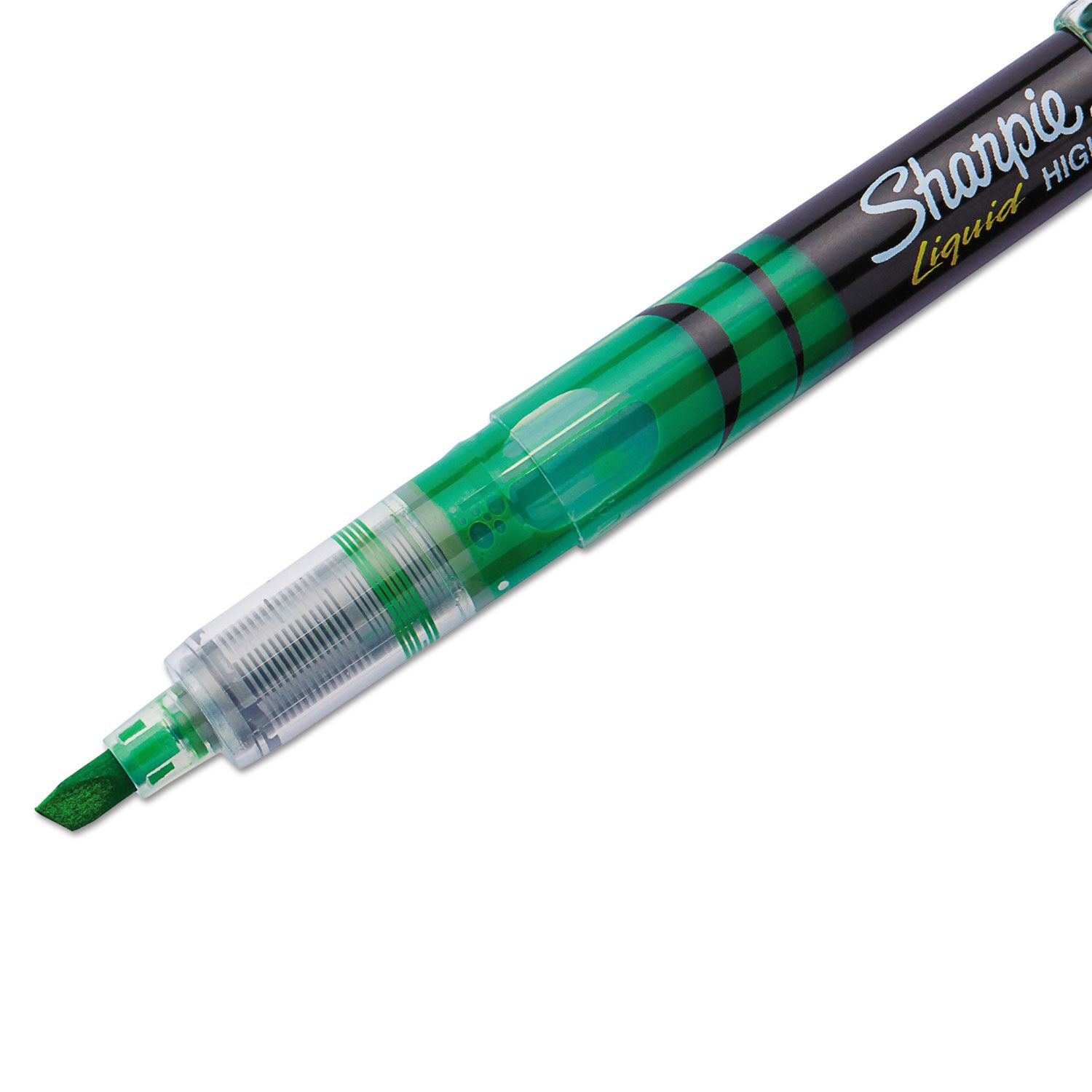 Sharpie® Liquid Pen Style Highlighters, Fluorescent Green Ink, Chisel Tip, Green/Black/Clear Barrel, Dozen