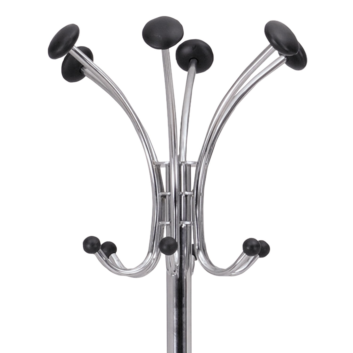 Alba™ Chromy Coat Stand, 12 Knobs, 16w x 16d x 70.5h, Chrome/Black