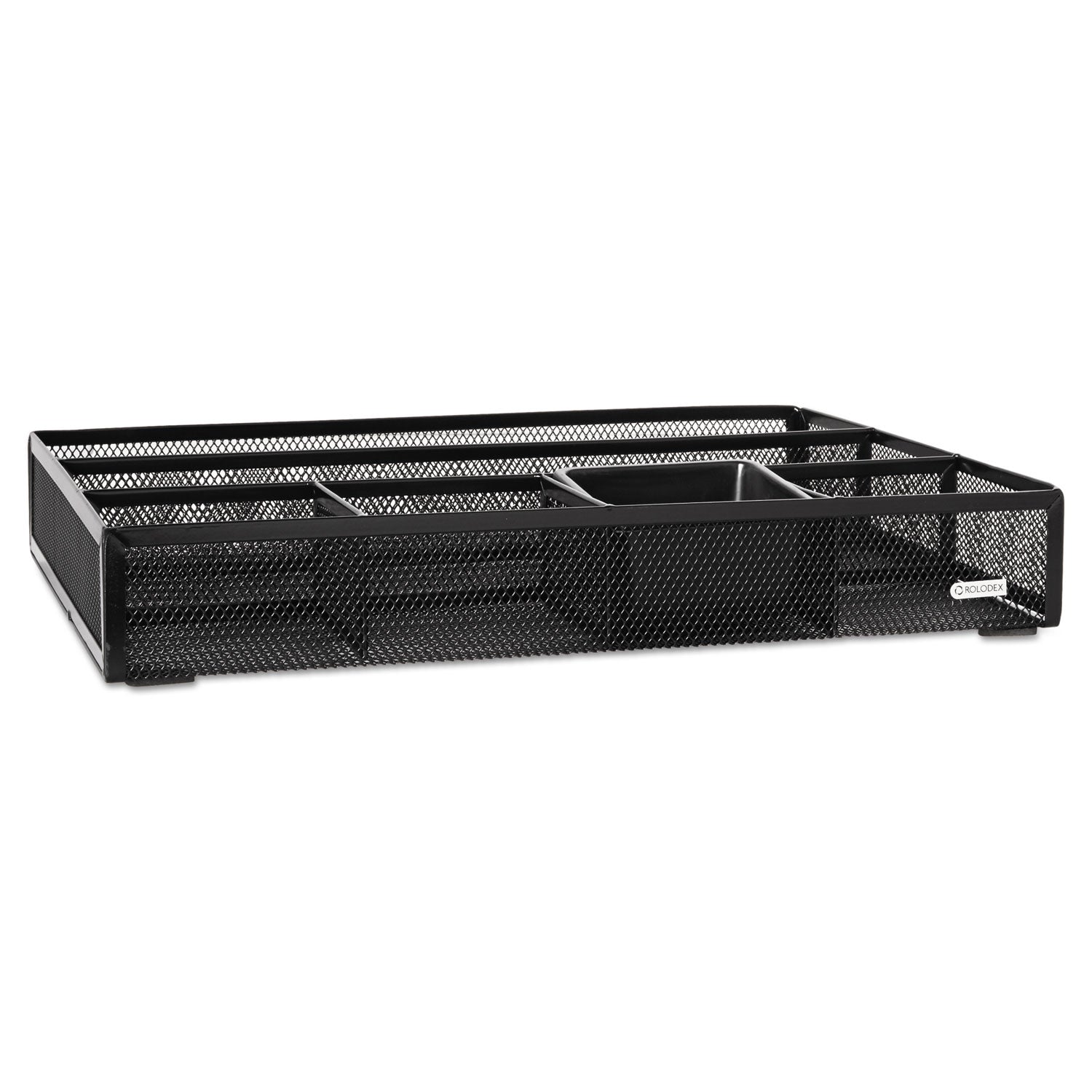 Rolodex™ Metal Mesh Deep Desk Drawer Organizer, Six Compartments, 15.25 x 11.88 x 2.5, Black