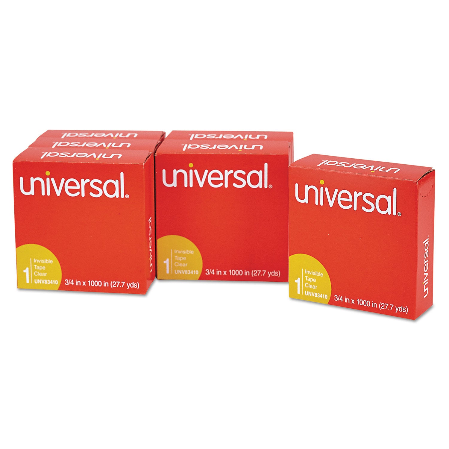 Universal® Invisible Tape, 1" Core, 0.75" x 83.33 ft, Clear, 6/Pack