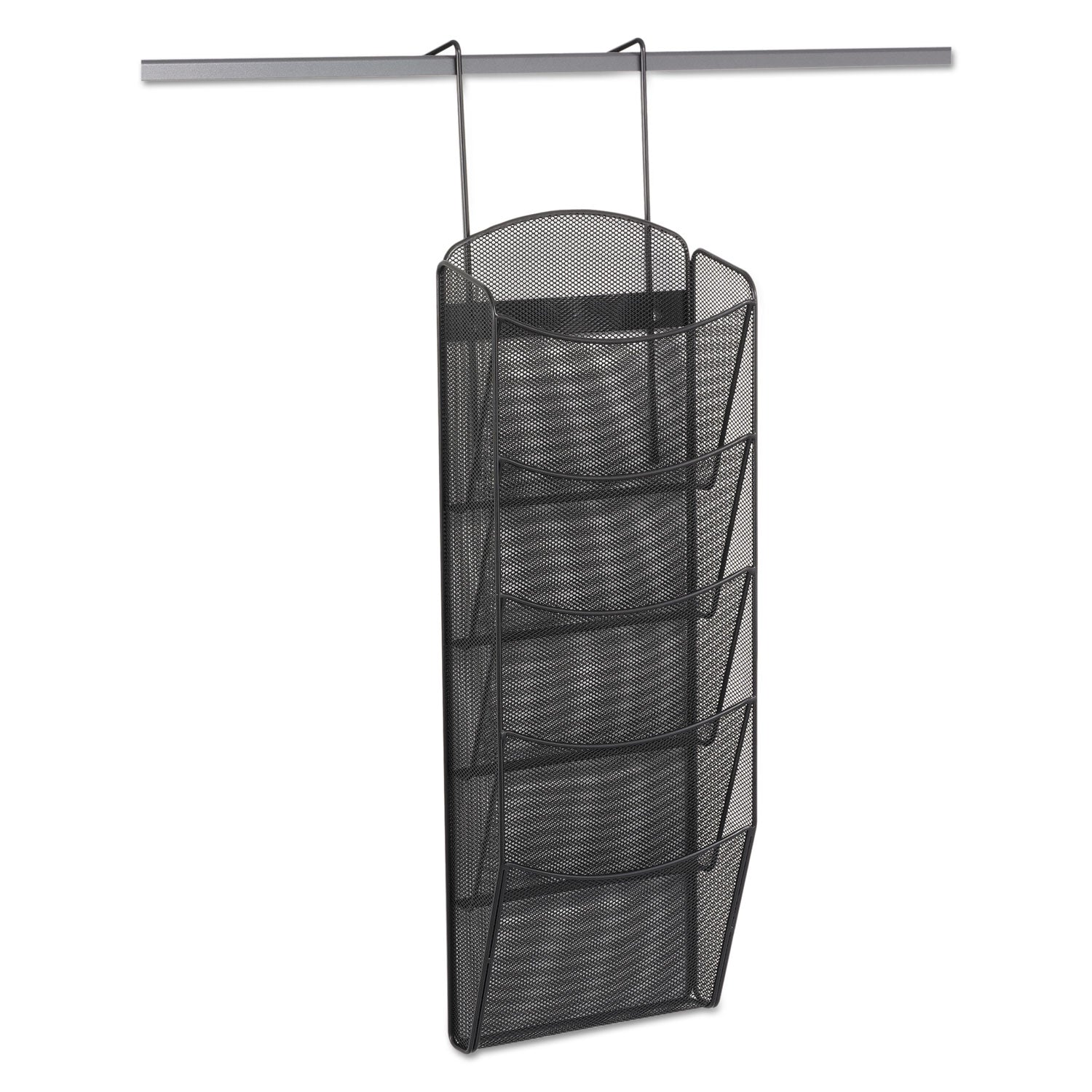 Safco® Onyx Mesh Literature Rack, Five Compartments, 10.25w x 3.5d x 28.33h, Black