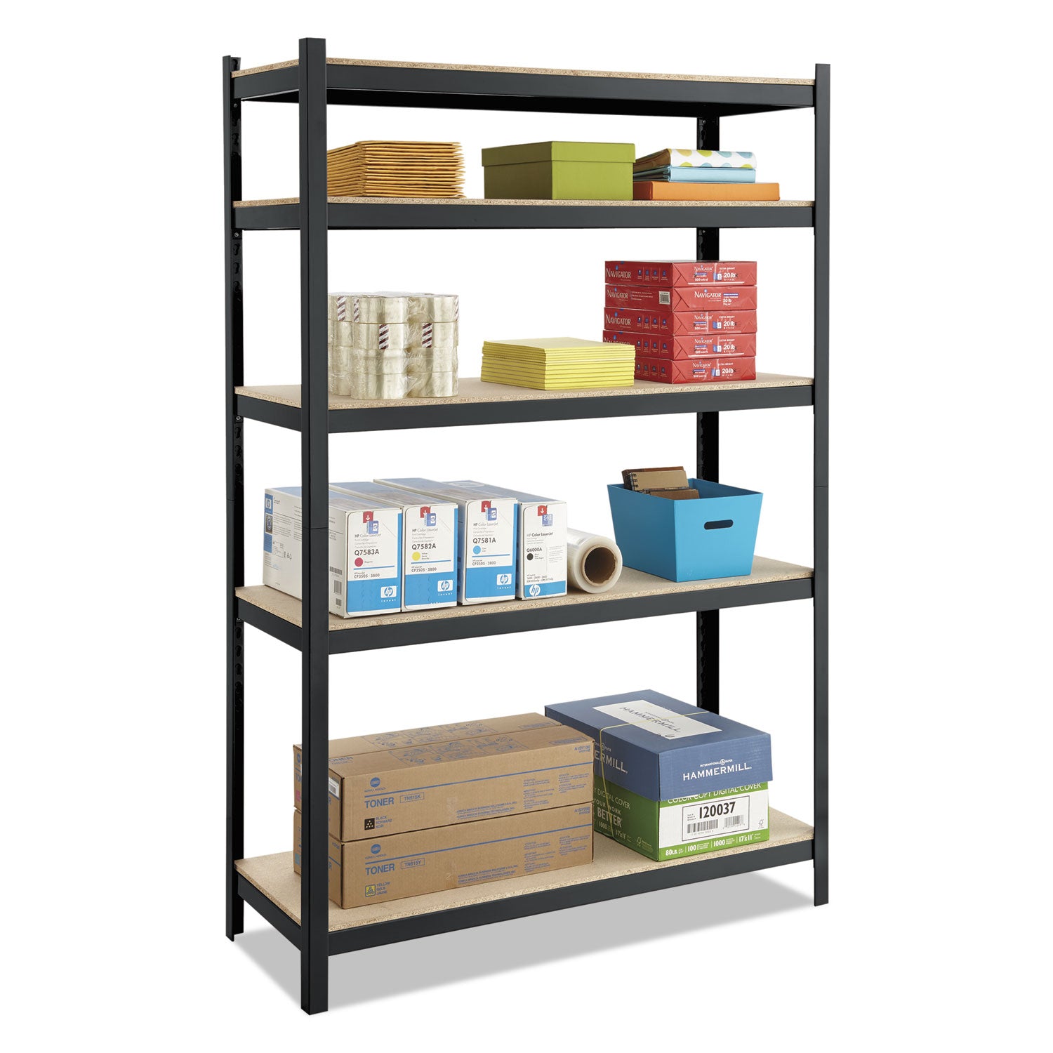 Safco® Boltless Steel/Particleboard Shelving, Five-Shelf, 48w x 18d x 72h, Black