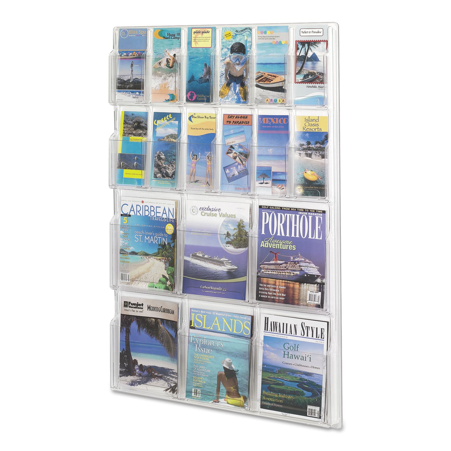 Safco® Reveal Clear Literature Displays, 18 Compartments, 30w x 2d x 45h, Clear