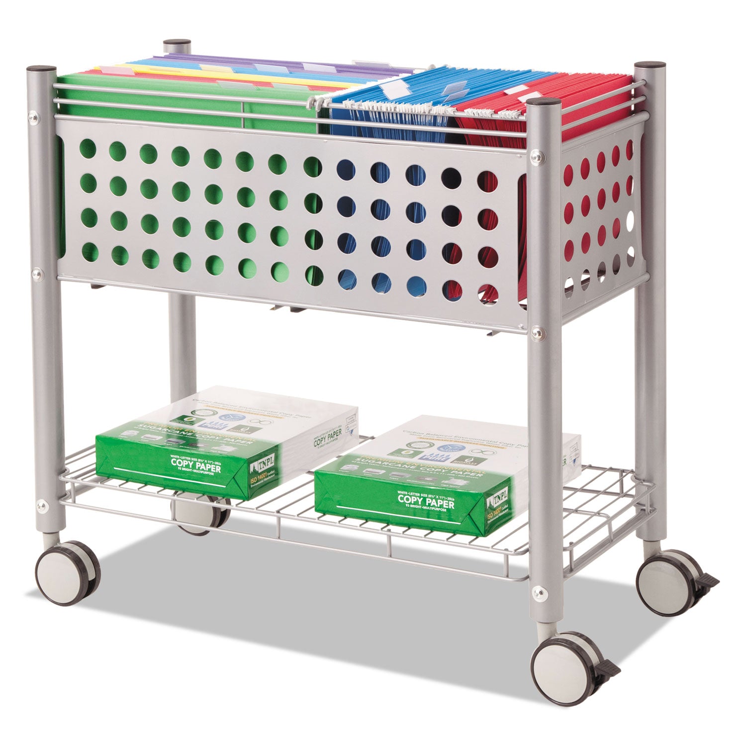 Vertiflex® File Cart with Open Top, Metal, 1 Shelf, 2 Bins, 28.25" x 13.75" x 27.38", Matte Gray