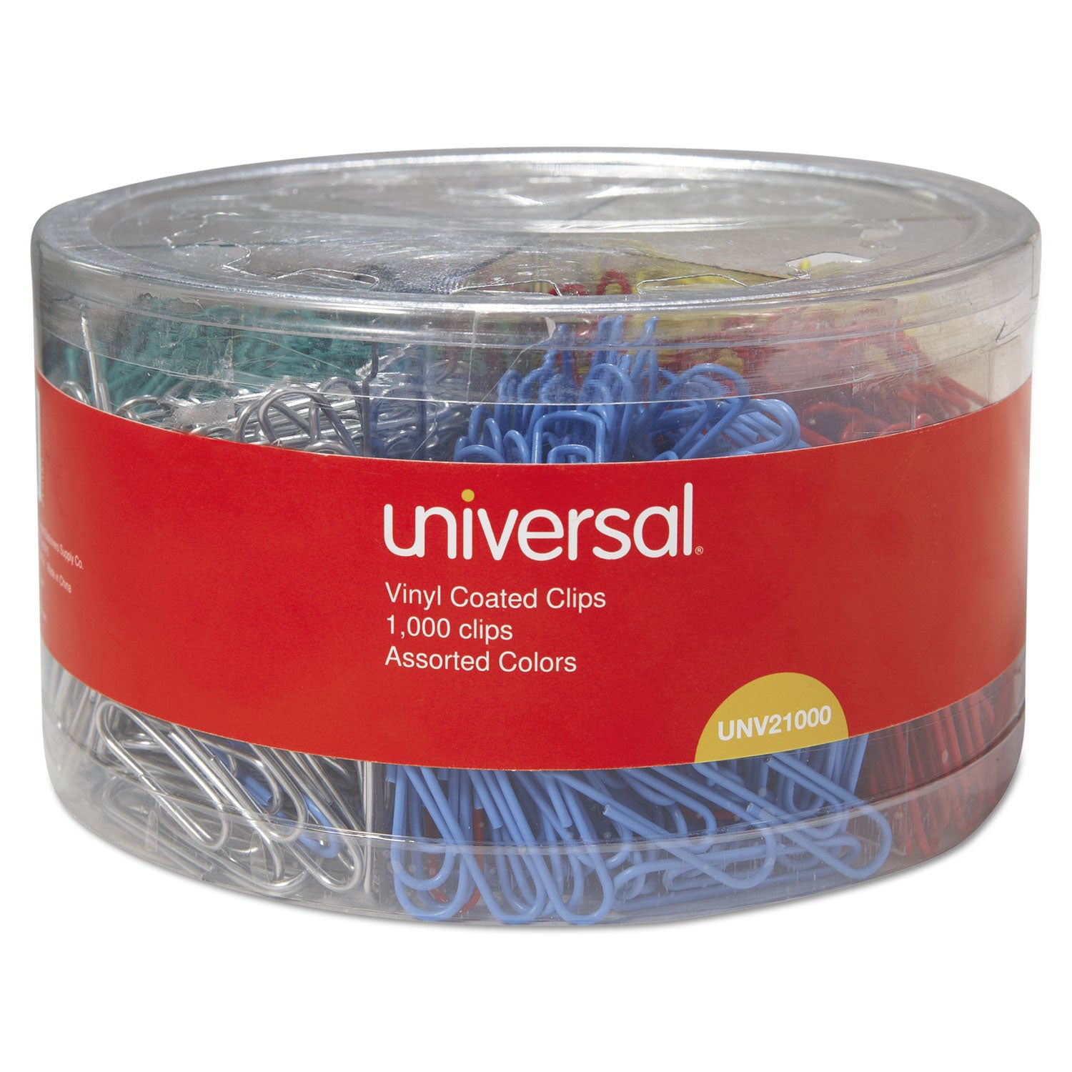 Universal® Plastic-Coated Paper Clips with Six-Compartment Dispenser Tub, #3, Assorted Colors, 1,000/Pack