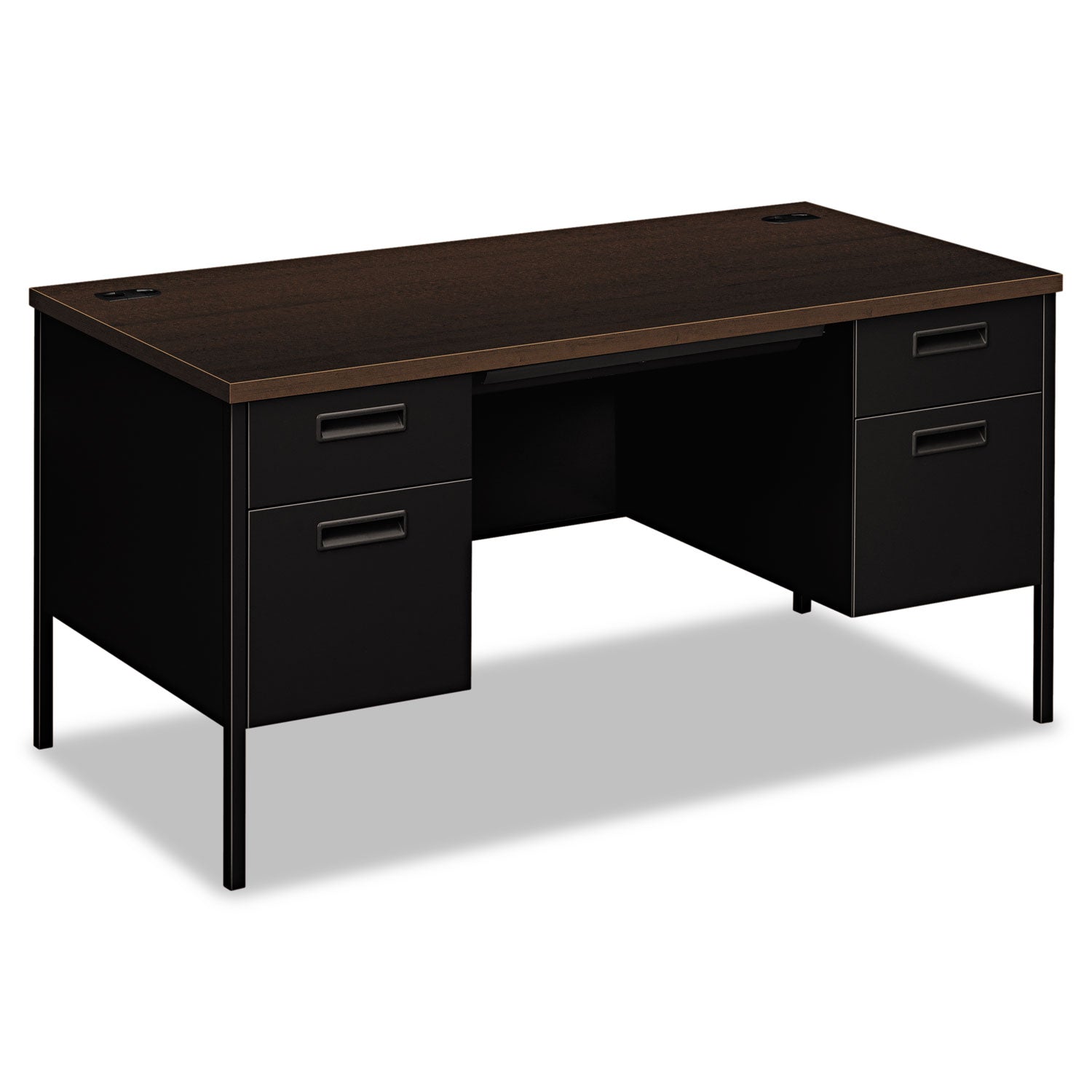 Metro Classic Series Double Pedestal Desk, Flush Panel, 60" x 30" x 29.5", Mocha/Black