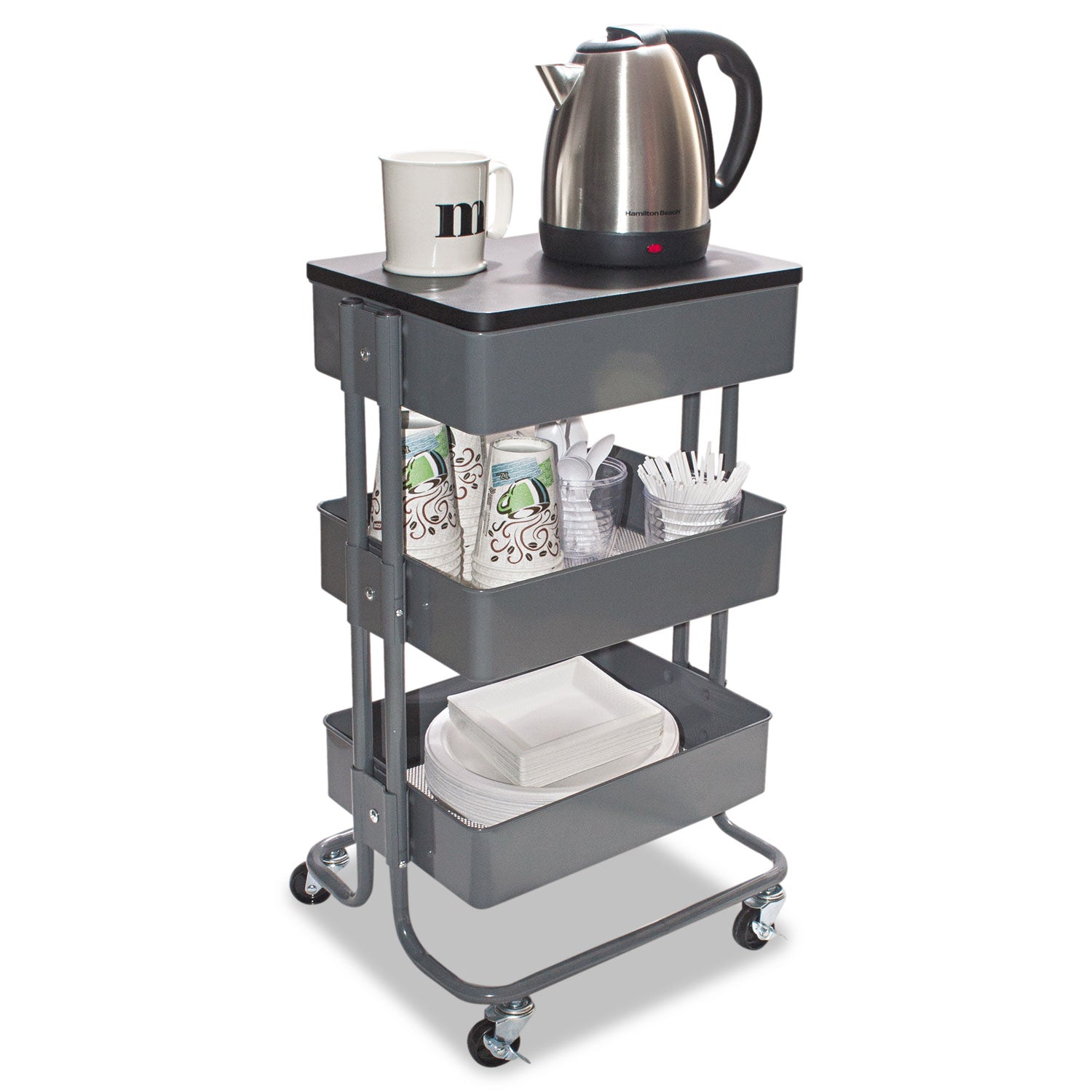 Vertiflex® Adjustable Multi-Use Storage Cart and Stand-Up Workstation, 15.25" x 11" x 18.5" to 39", Gray