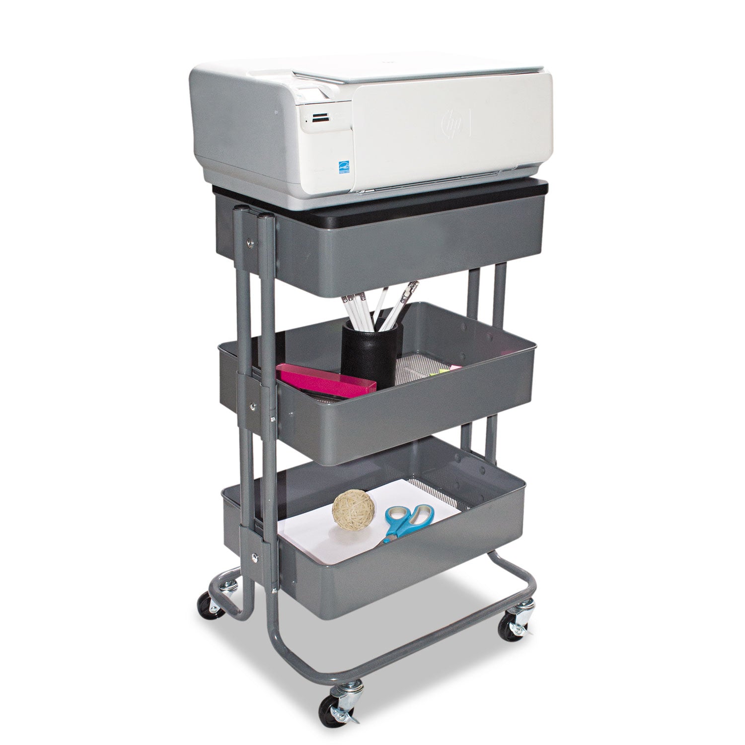 Vertiflex® Adjustable Multi-Use Storage Cart and Stand-Up Workstation, 15.25" x 11" x 18.5" to 39", Gray