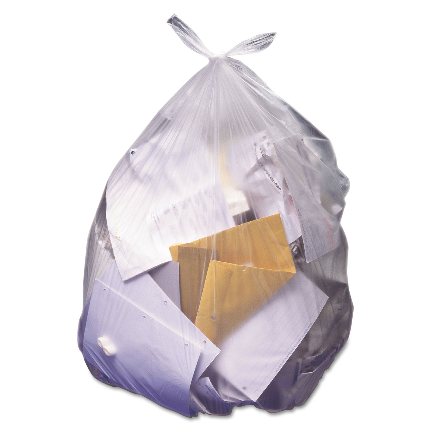 High-Density Waste Can Liners, 45 gal, 14 mic, 40" x 48", Natural, 25 Bags/Roll, 10 Rolls/Carton