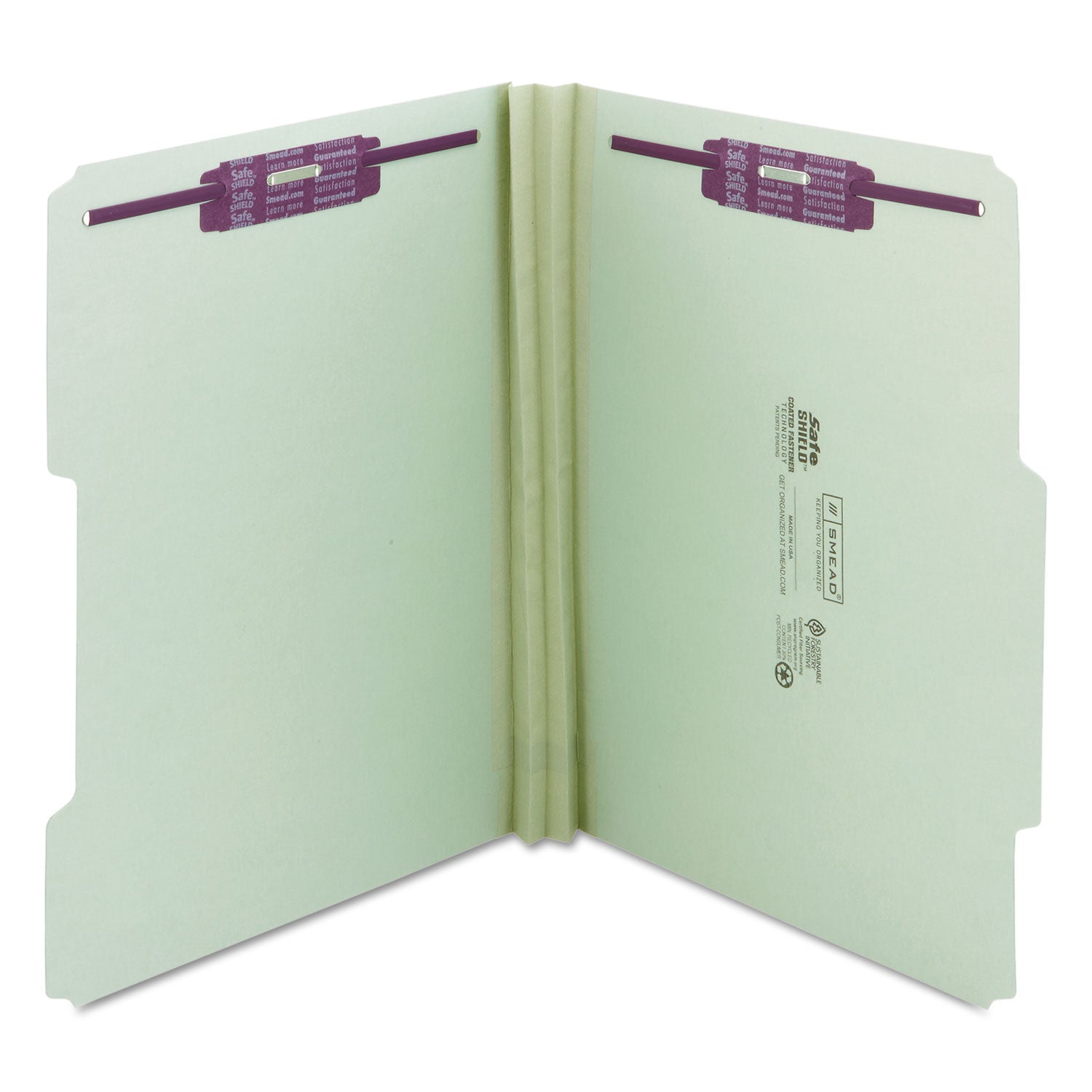 Smead™ Recycled Pressboard Folders, Two SafeSHIELD Coated Fasteners, 2/5-Cut: R of C, 2" Expansion, Letter Size, Gray-Green, 25/Box