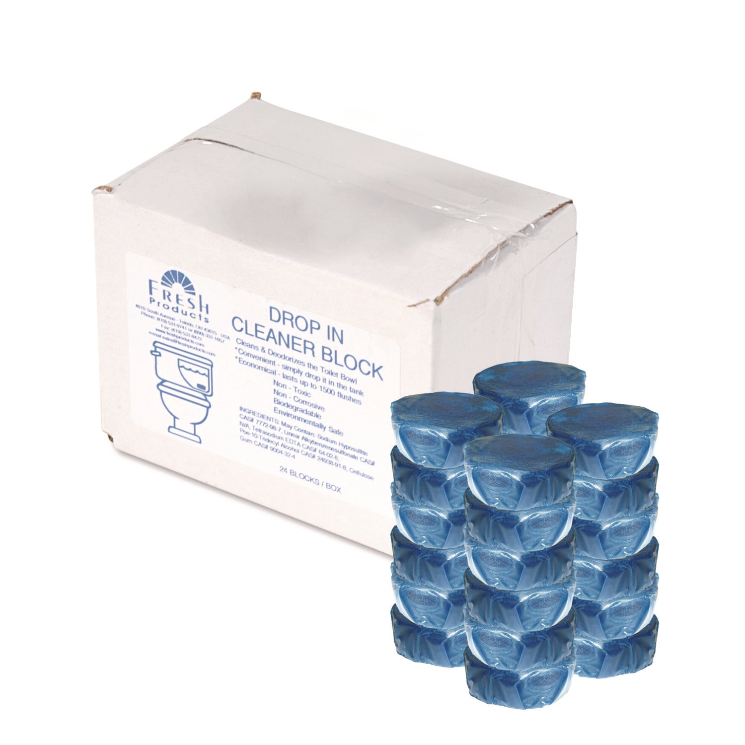 Drop-In Tank Non-Para Cleaner Block, Unscented, Blue, 24/Box