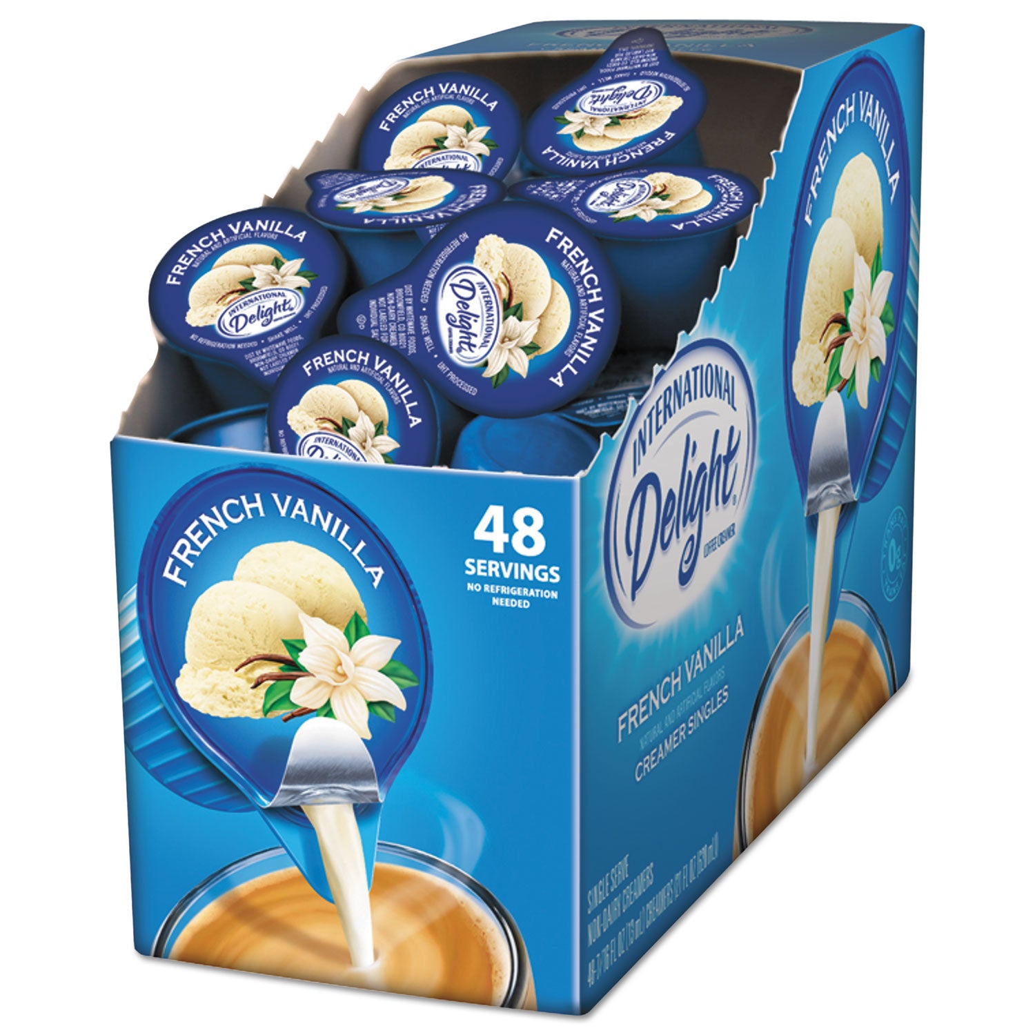 Flavored Liquid Non-Dairy Coffee Creamer, French Vanilla, 0.4375 oz Cup, 48/Box