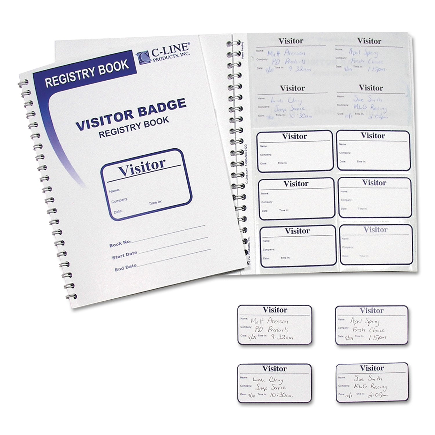 Visitor Badges with Registry Log, 3 5/8 x 1 7/8, White, 150 Badges/Box