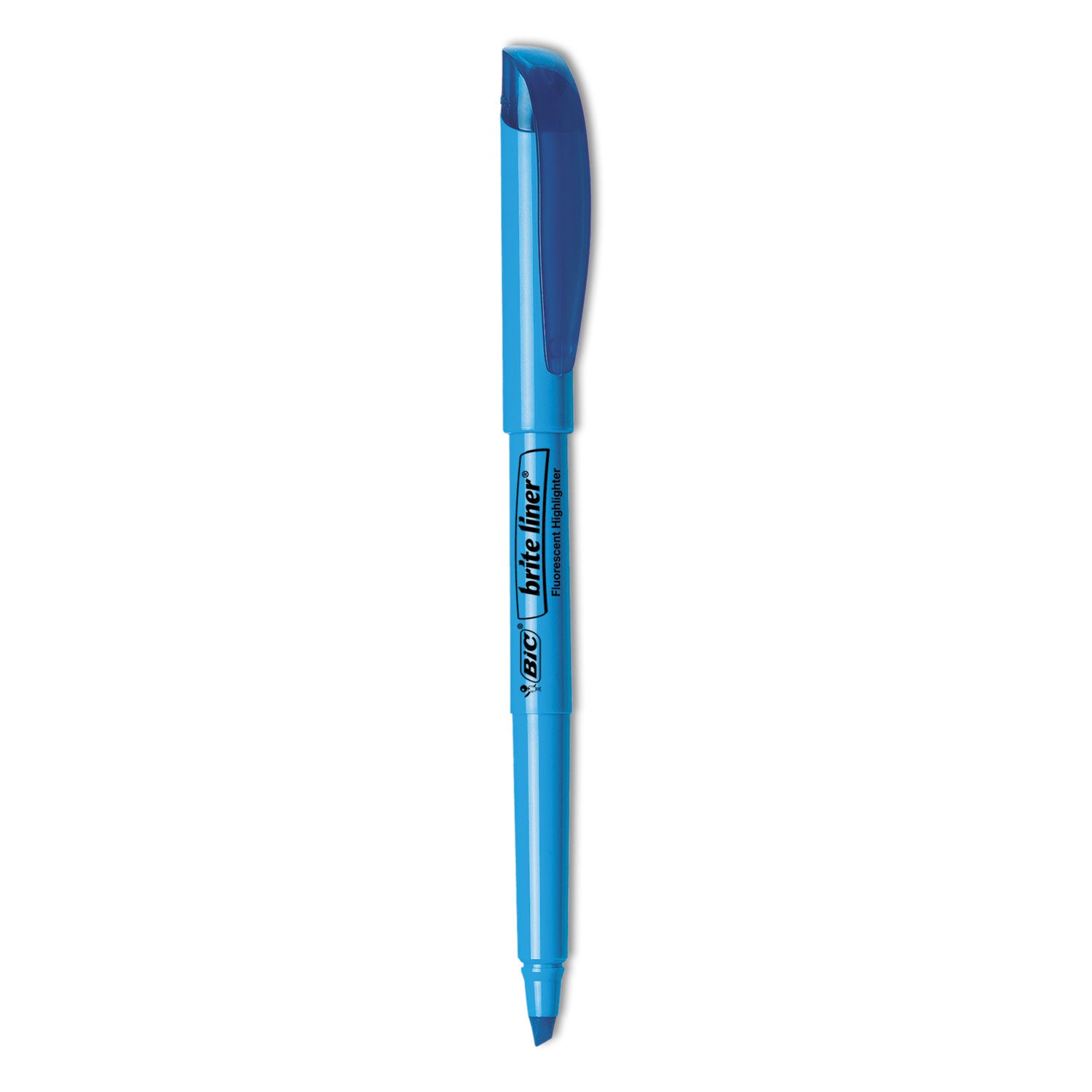 BIC® Brite Liner Highlighter, Fluorescent Blue Ink, Chisel Tip, Blue/Black Barrel, Dozen