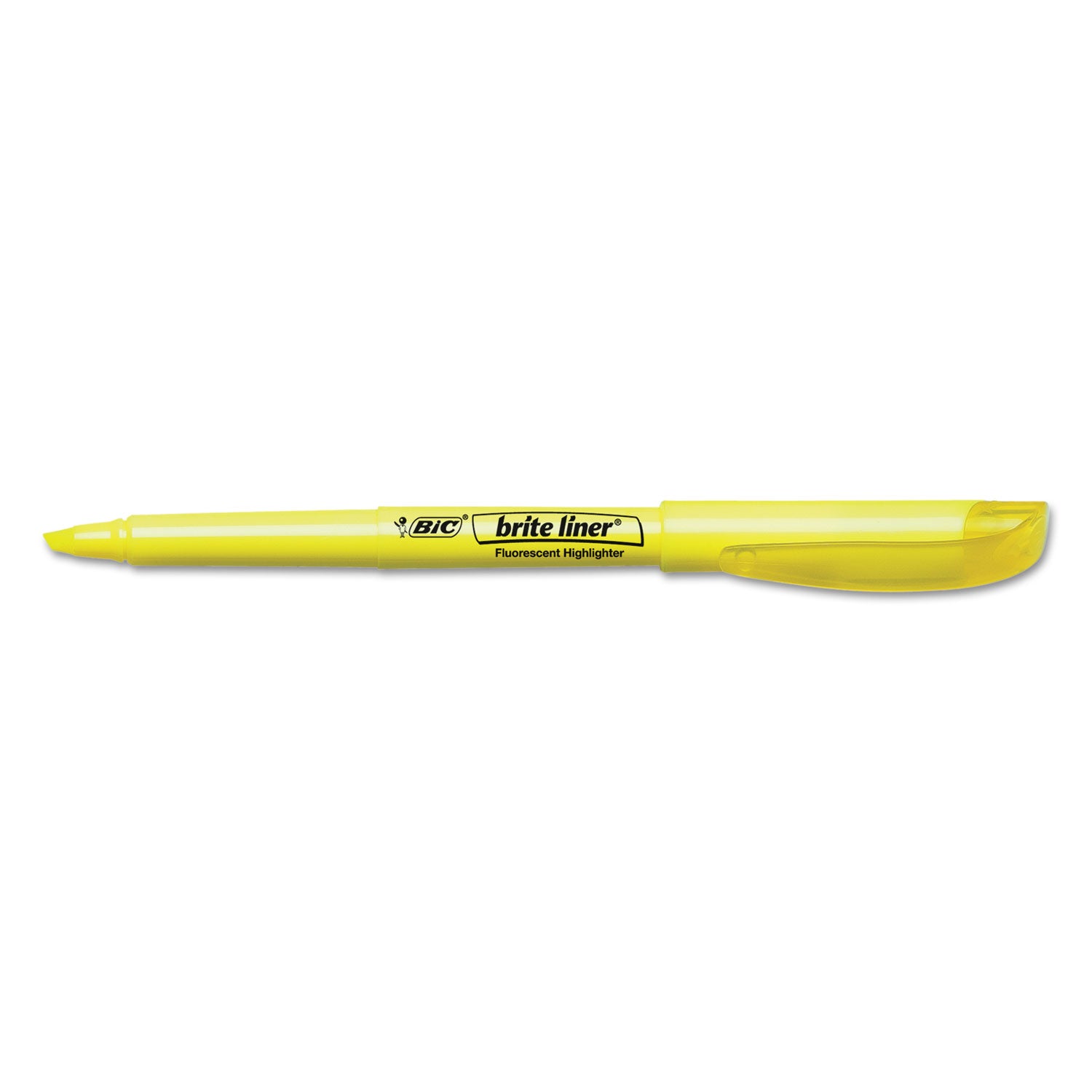 BIC® Brite Liner Highlighter, Fluorescent Yellow Ink, Chisel Tip, Yellow/Black Barrel, Dozen