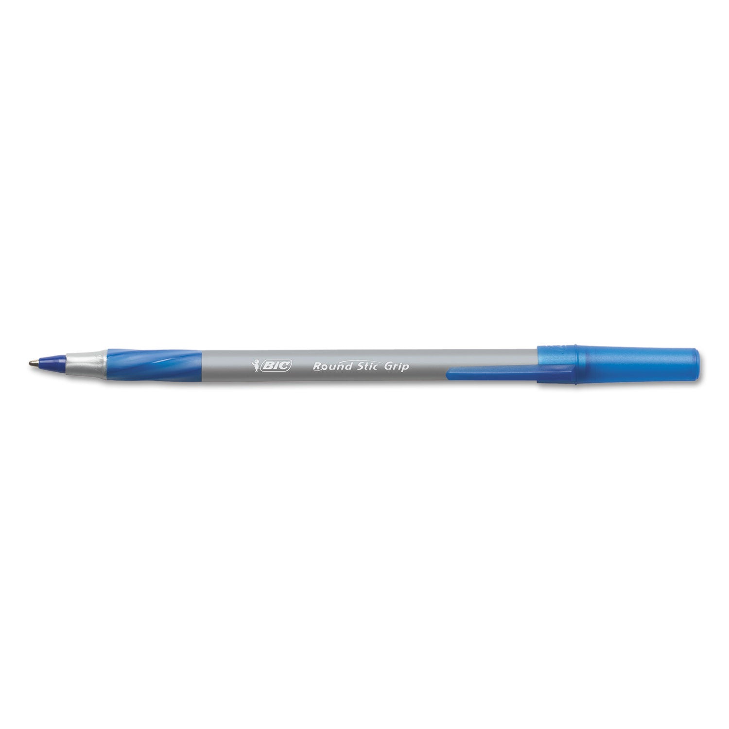 BIC® Round Stic Grip Xtra Comfort Ballpoint Pen Value Pack, Easy-Glide, Stick, Medium 1.2 mm, Blue Ink, Gray/Blue Barrel, 36/Pack