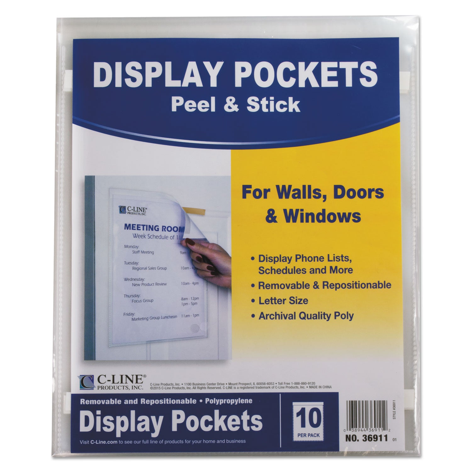 C-Line® Display Pockets, 8.5 x 11, Polypropylene, 10/Pack