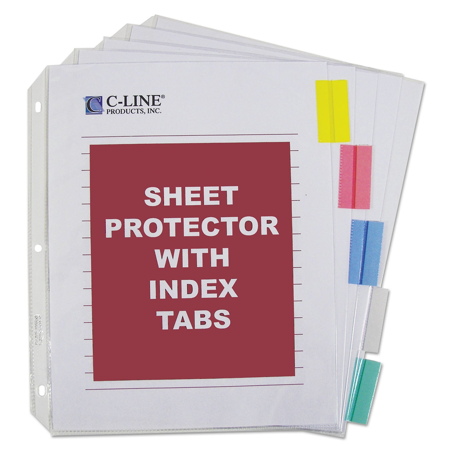 C-Line® Sheet Protectors with Index Tabs, Assorted Color Tabs, 2", 11 x 8.5, 5/Set