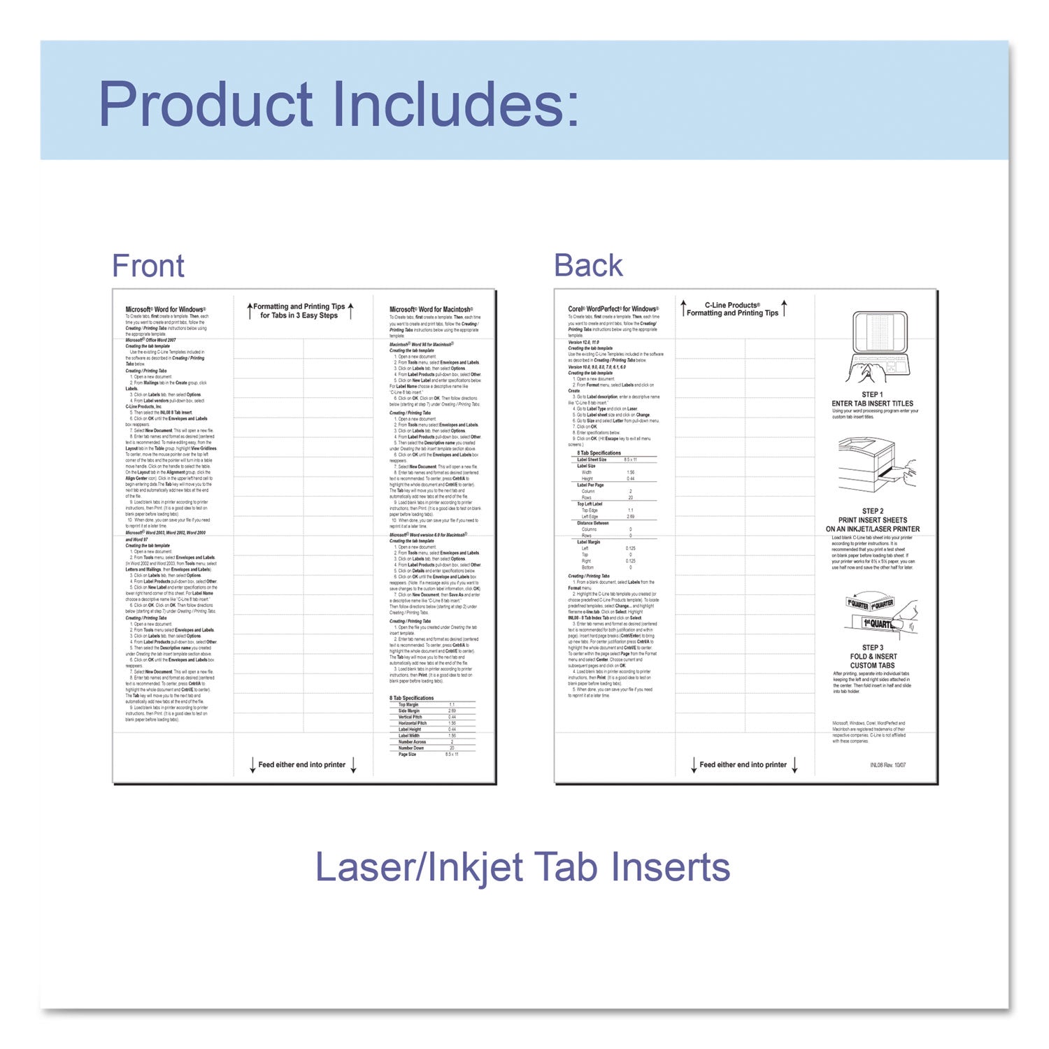 C-Line® Sheet Protectors with Index Tabs, Clear Tabs, 2", 11 x 8.5, 8/Set