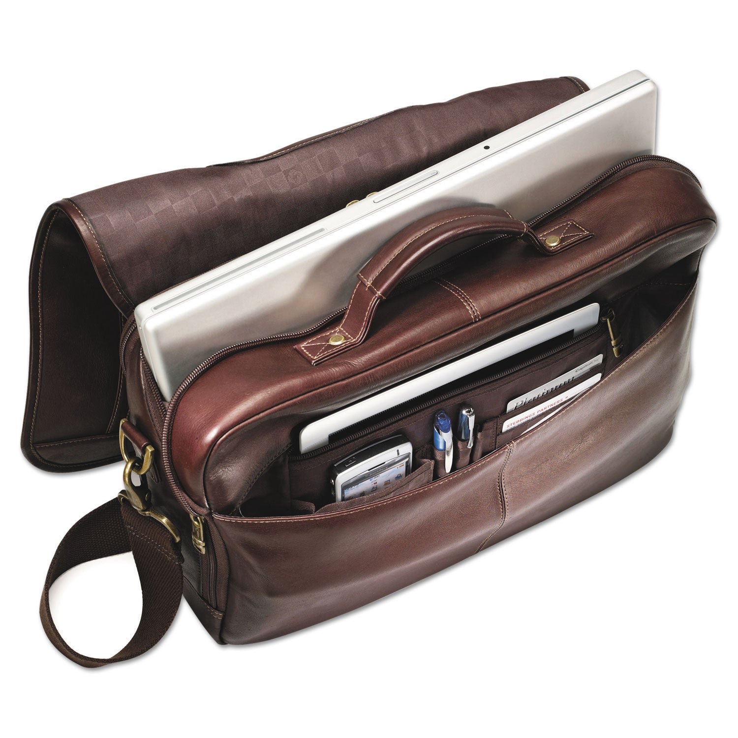 Samsonite® Leather Flapover Case, Fits Devices Up to 15.6", Leather, 16 x 6 x 13, Brown